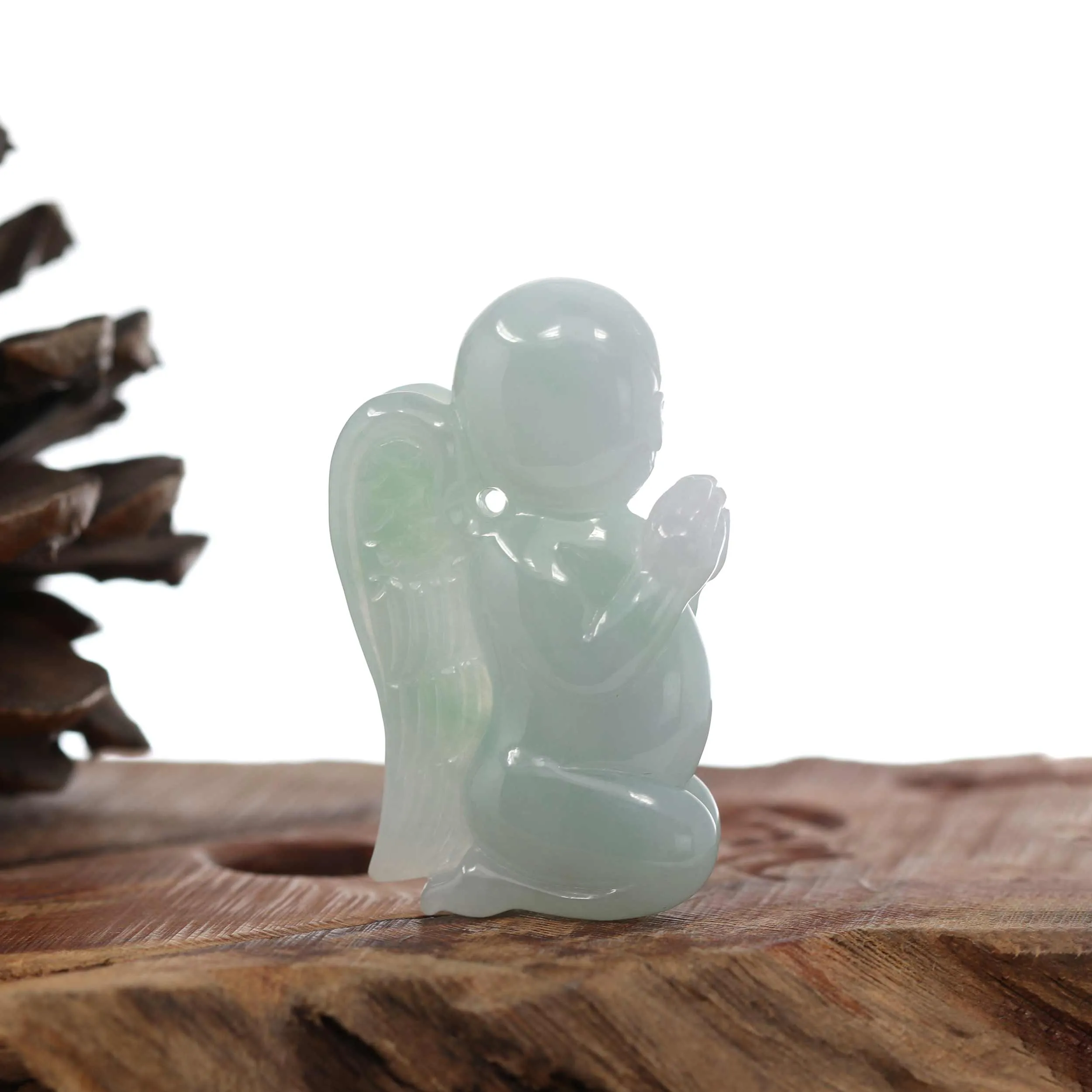 Natural Green Jadeite Jade "Kneeling Angel" Pendant Necklace For Men, Collectibles.