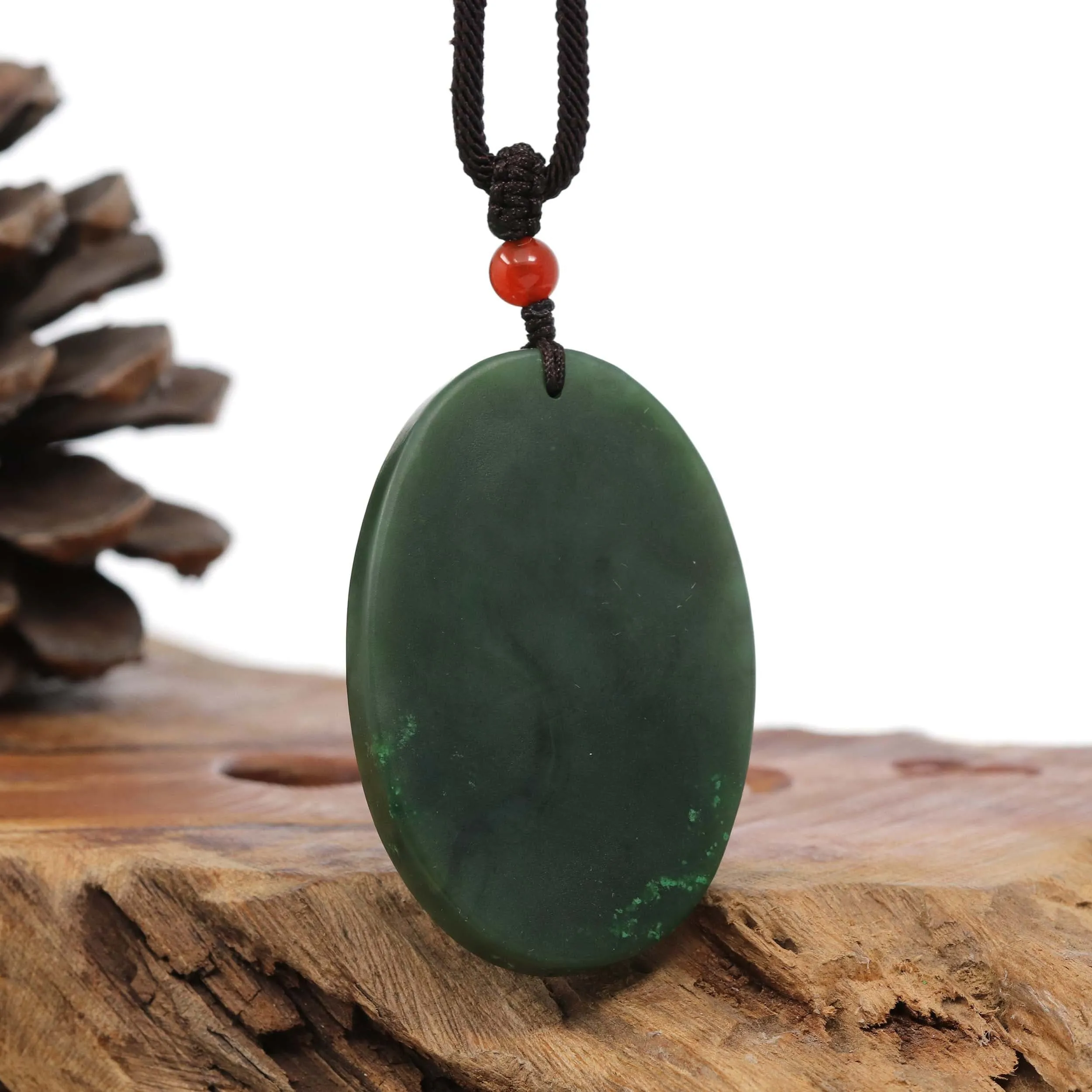 Natural Jade 12 Zodiac: Nephrite Jade Rooster Pendant Necklace in Deep Green