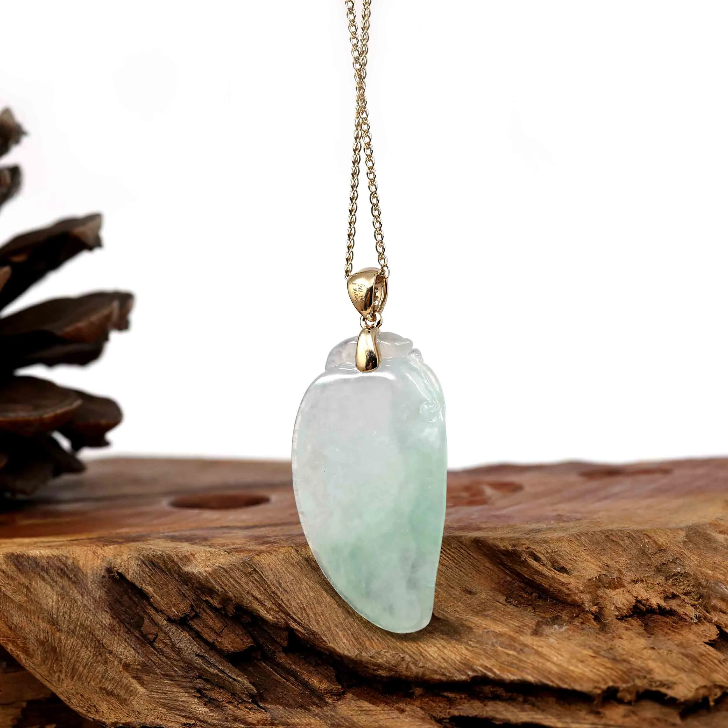 Natural Lavender Jadeite Jade Shou Tao ( Longevity Peach ) Necklace With 14k Yellow Gold Bail