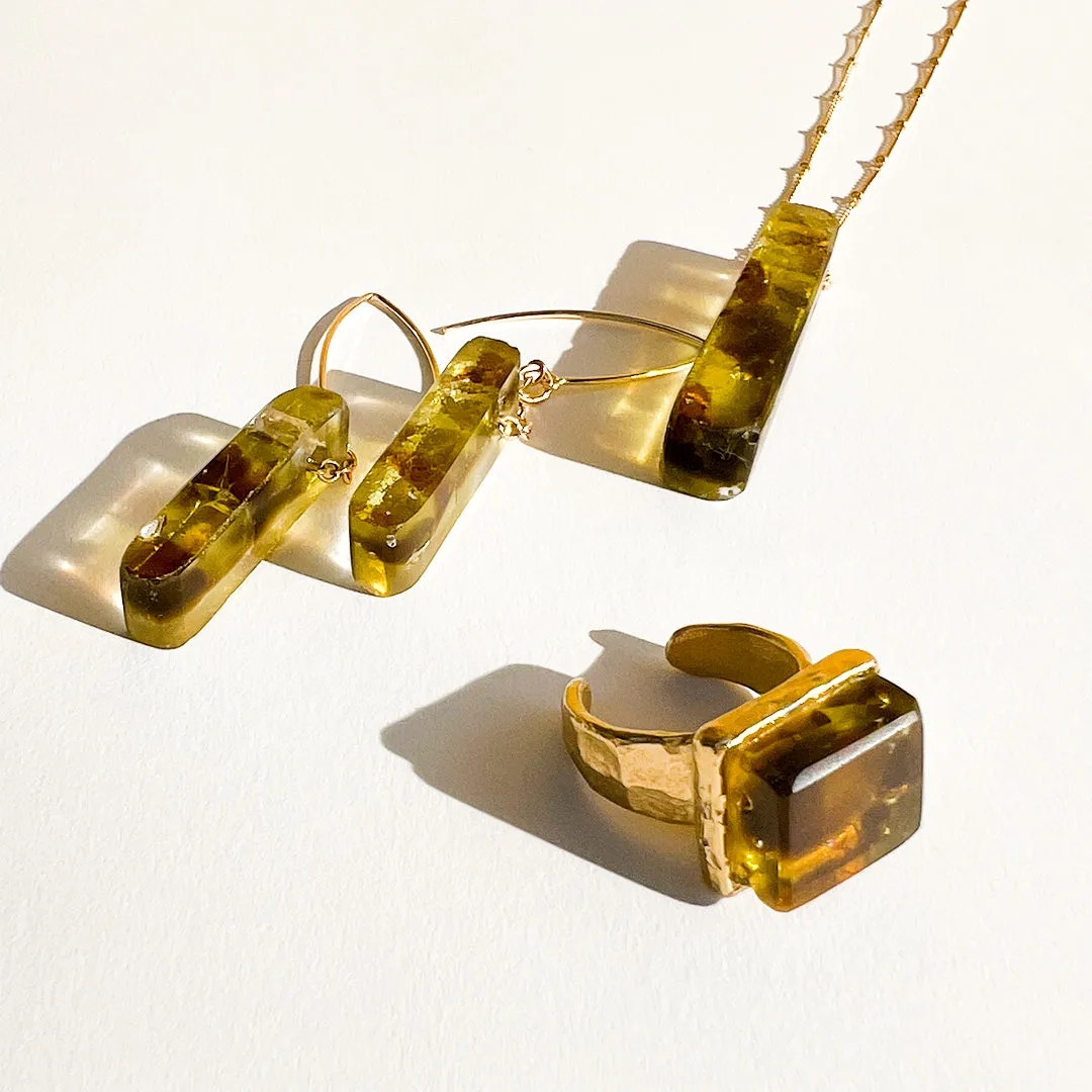 New! Tortoise Mosaic Stiletto Gold Earrings