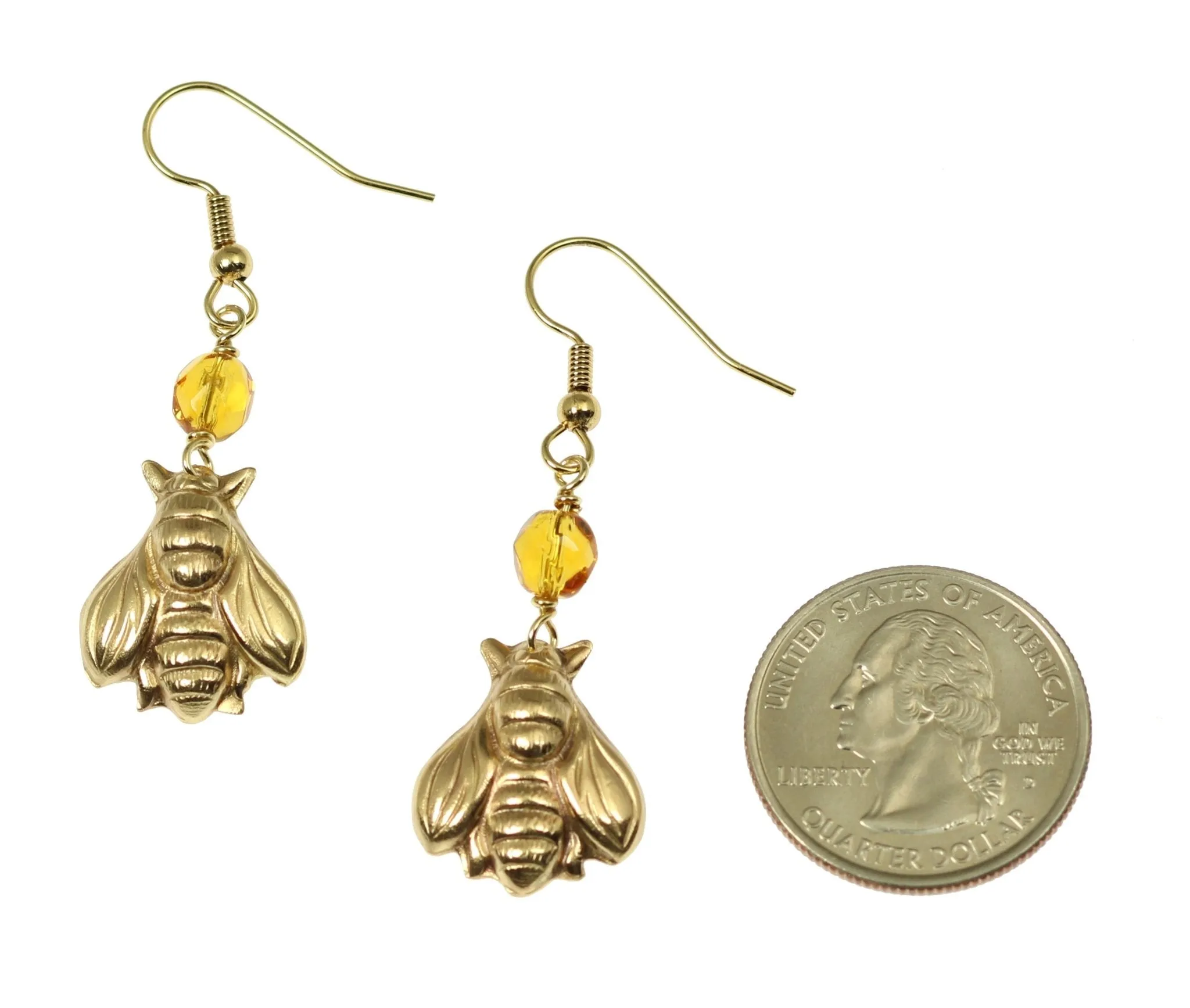 Nu Gold Honey Bee Earrings with Amber