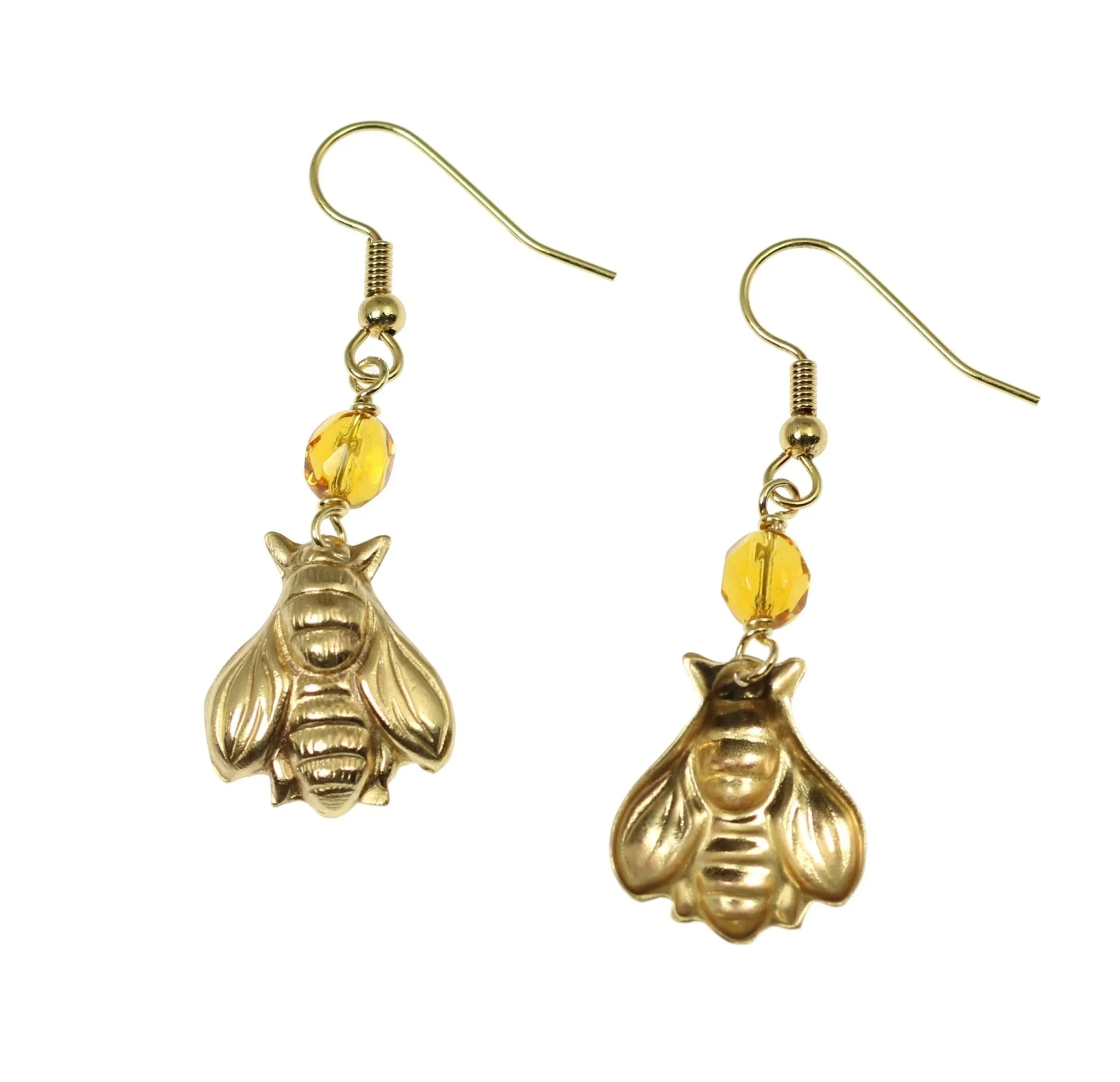 Nu Gold Honey Bee Earrings with Amber