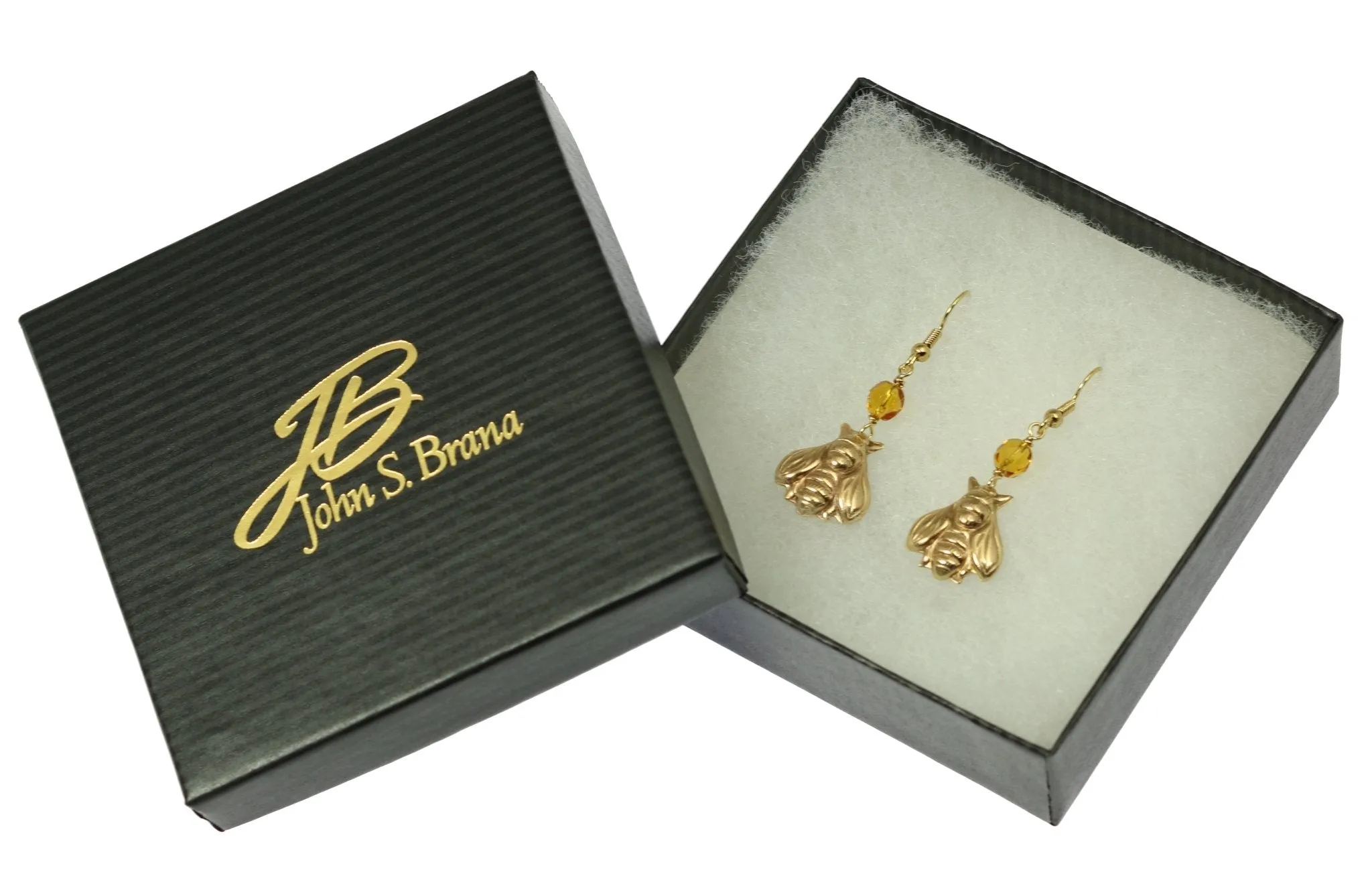 Nu Gold Honey Bee Earrings with Amber