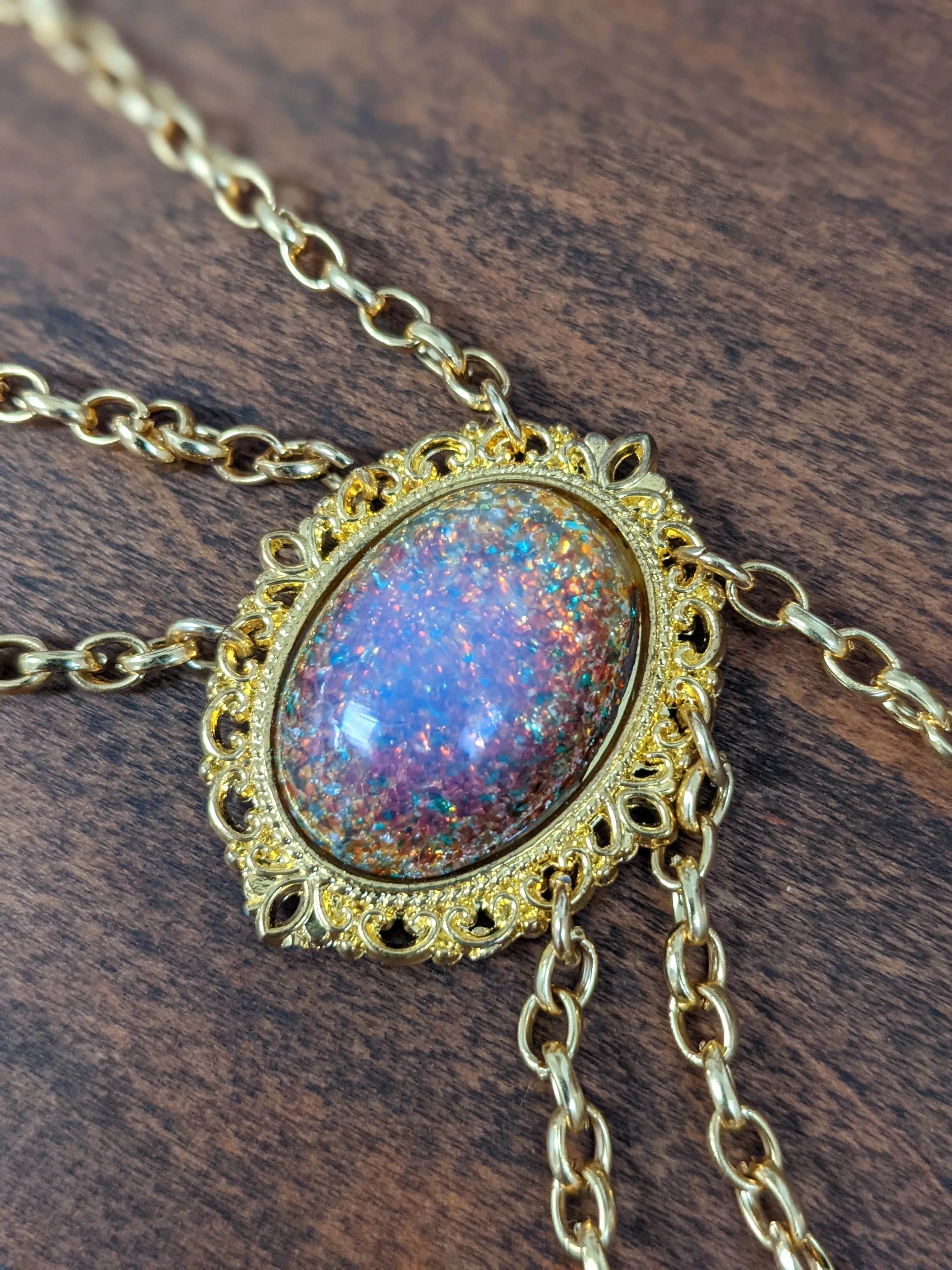 Opal Crystal and Chain Festoon Necklace