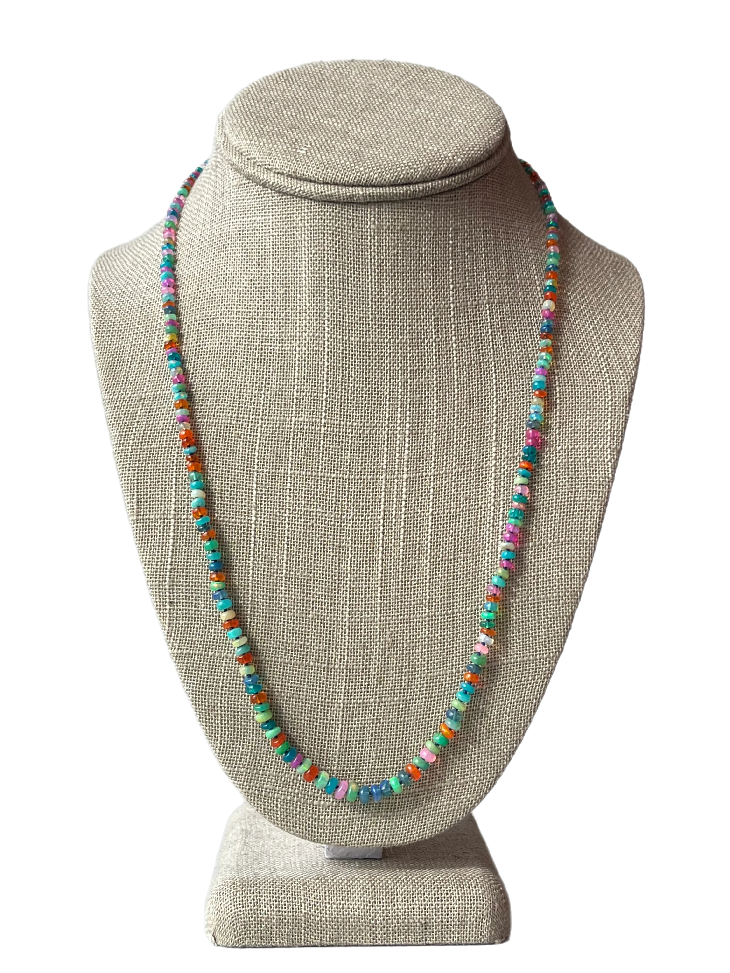 opal gemstone necklace hand knotted with silk 14K yellow gold clasp*multi but blue and green dominant