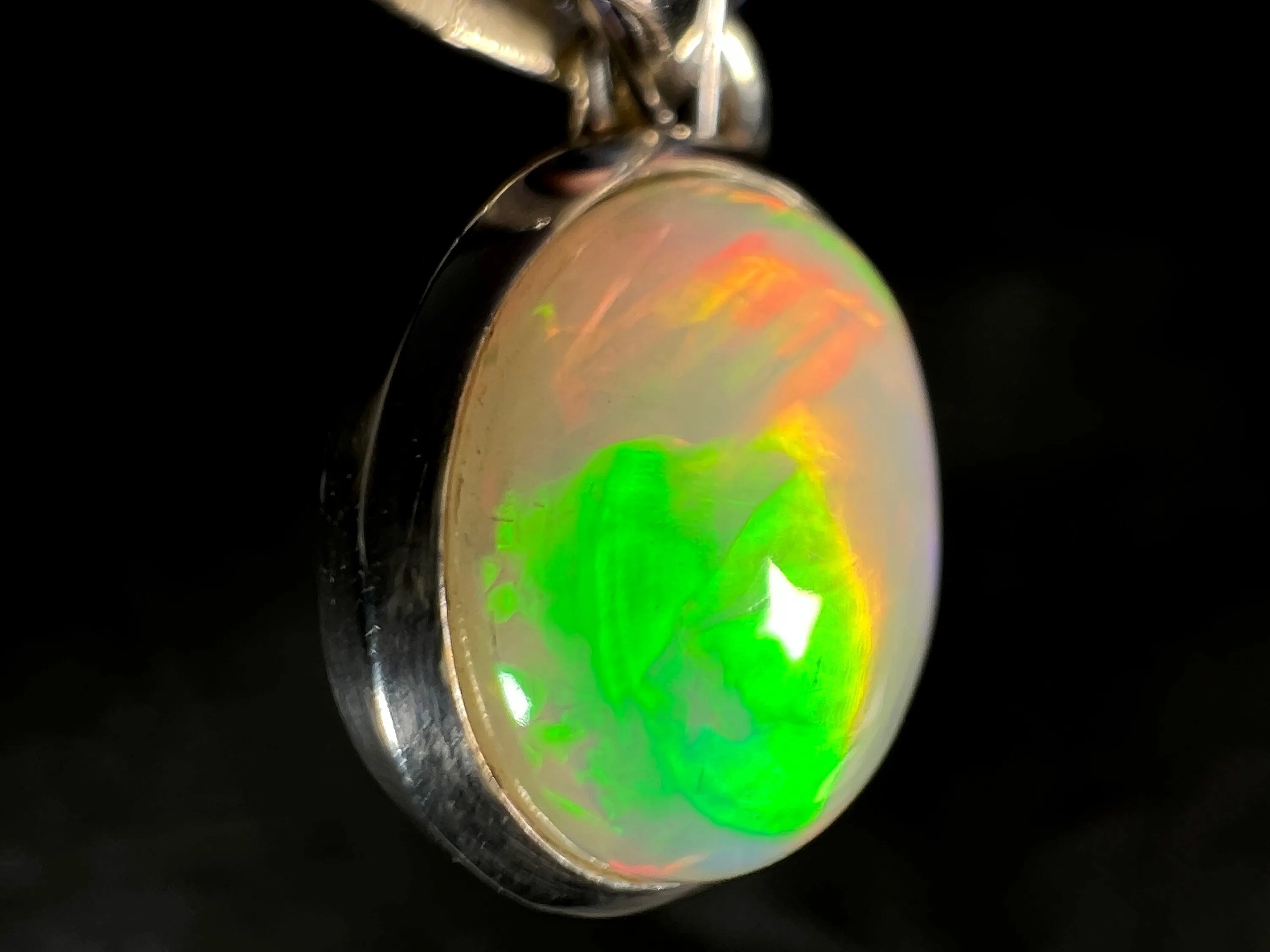 OPAL Pendant - Sterling Silver, 10x12mm Oval Cabochon - Opal Necklace, Birthstone Necklace, Opal Jewelry, Welo Opal, 50952