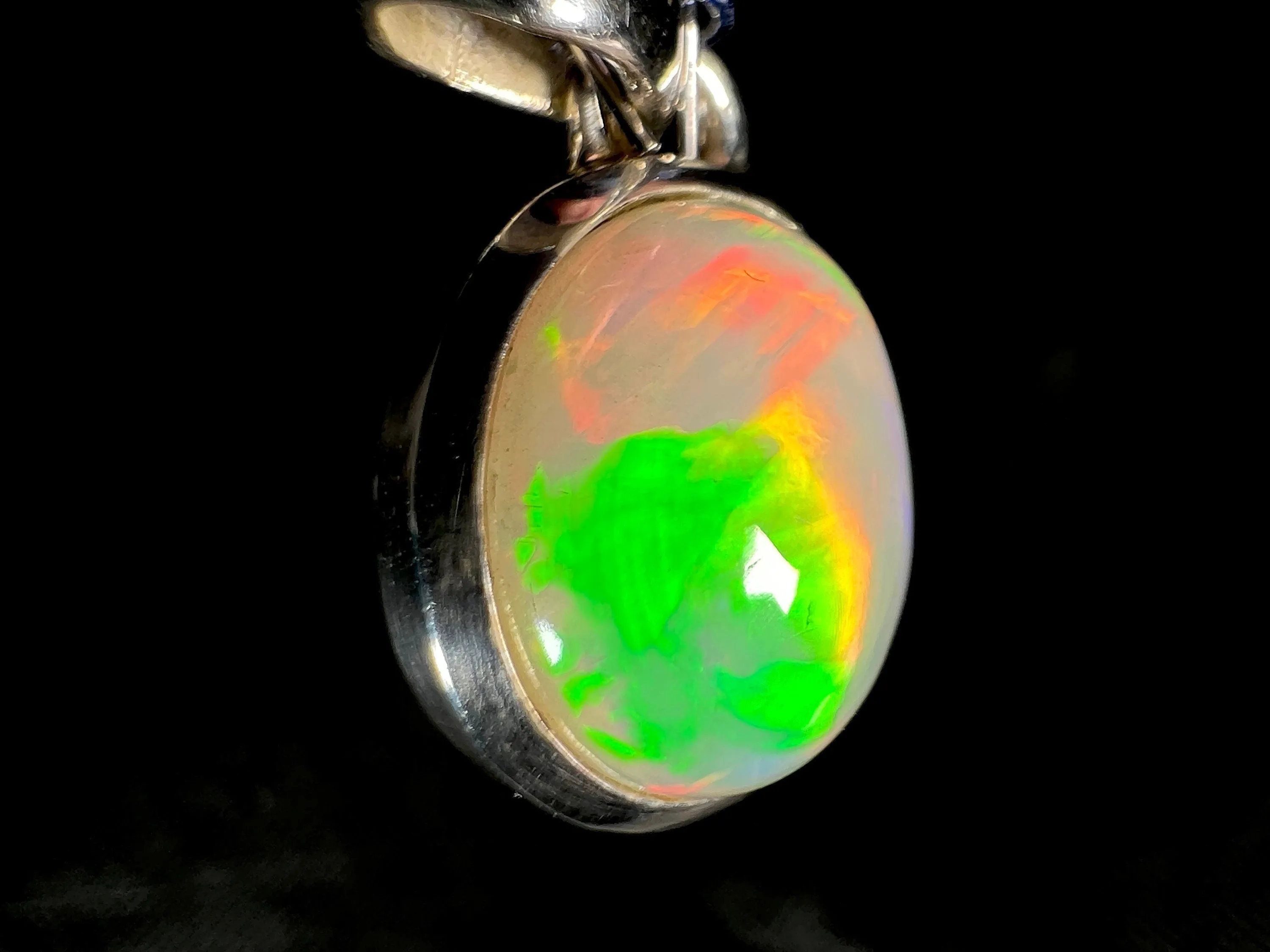 OPAL Pendant - Sterling Silver, 10x12mm Oval Cabochon - Opal Necklace, Birthstone Necklace, Opal Jewelry, Welo Opal, 50952