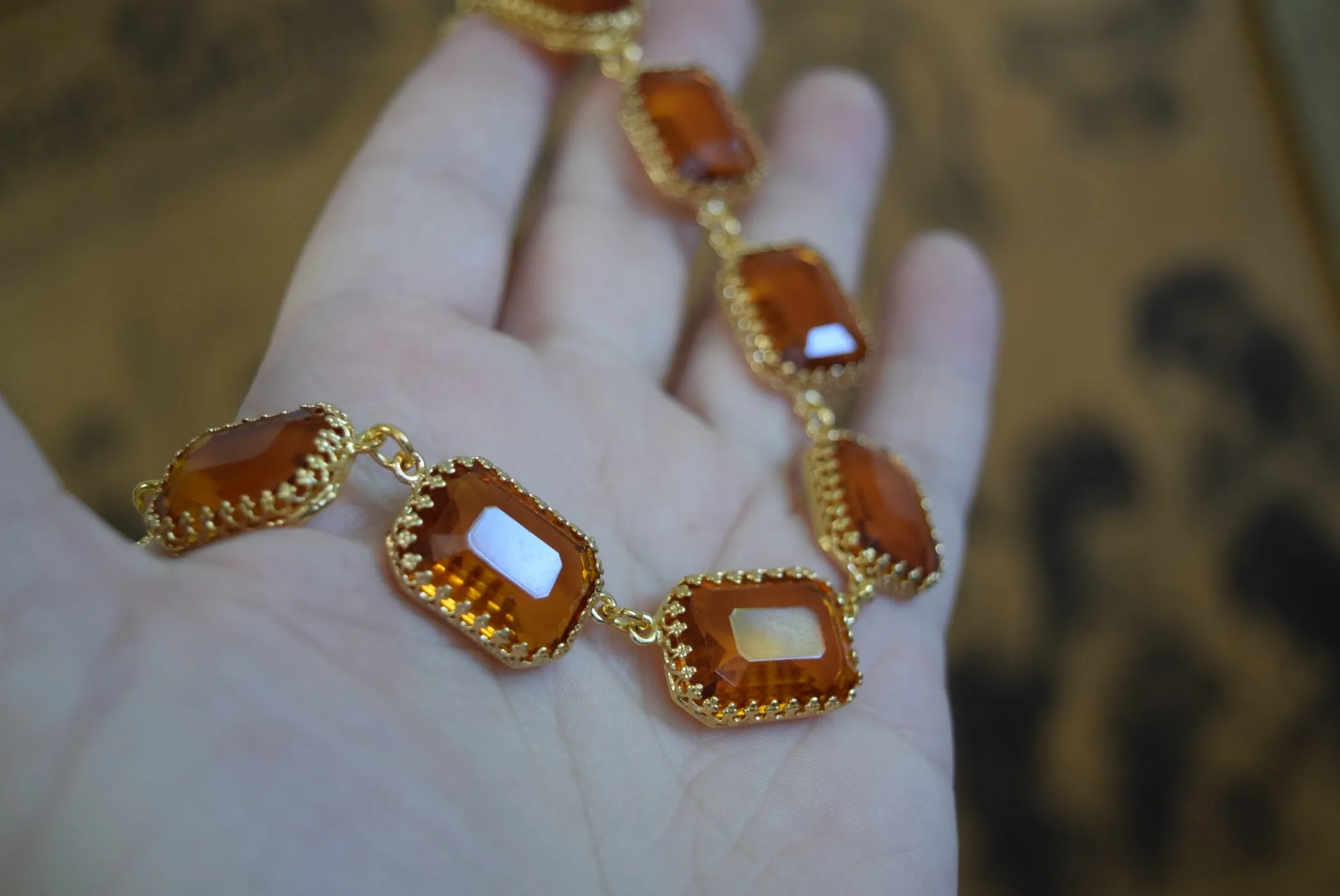 Orange Topaz Crown Necklace - Large Octagon