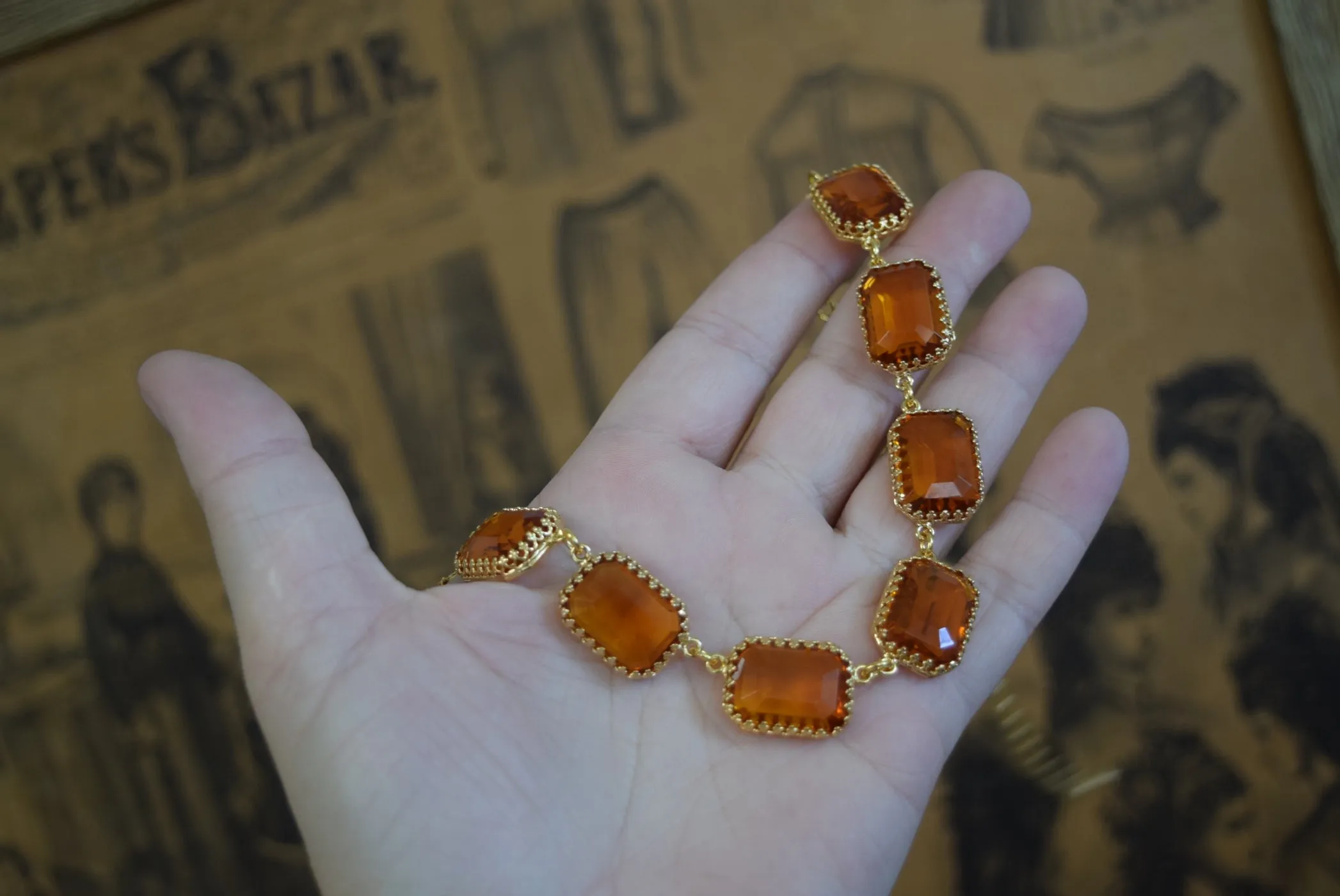 Orange Topaz Crown Necklace - Large Octagon