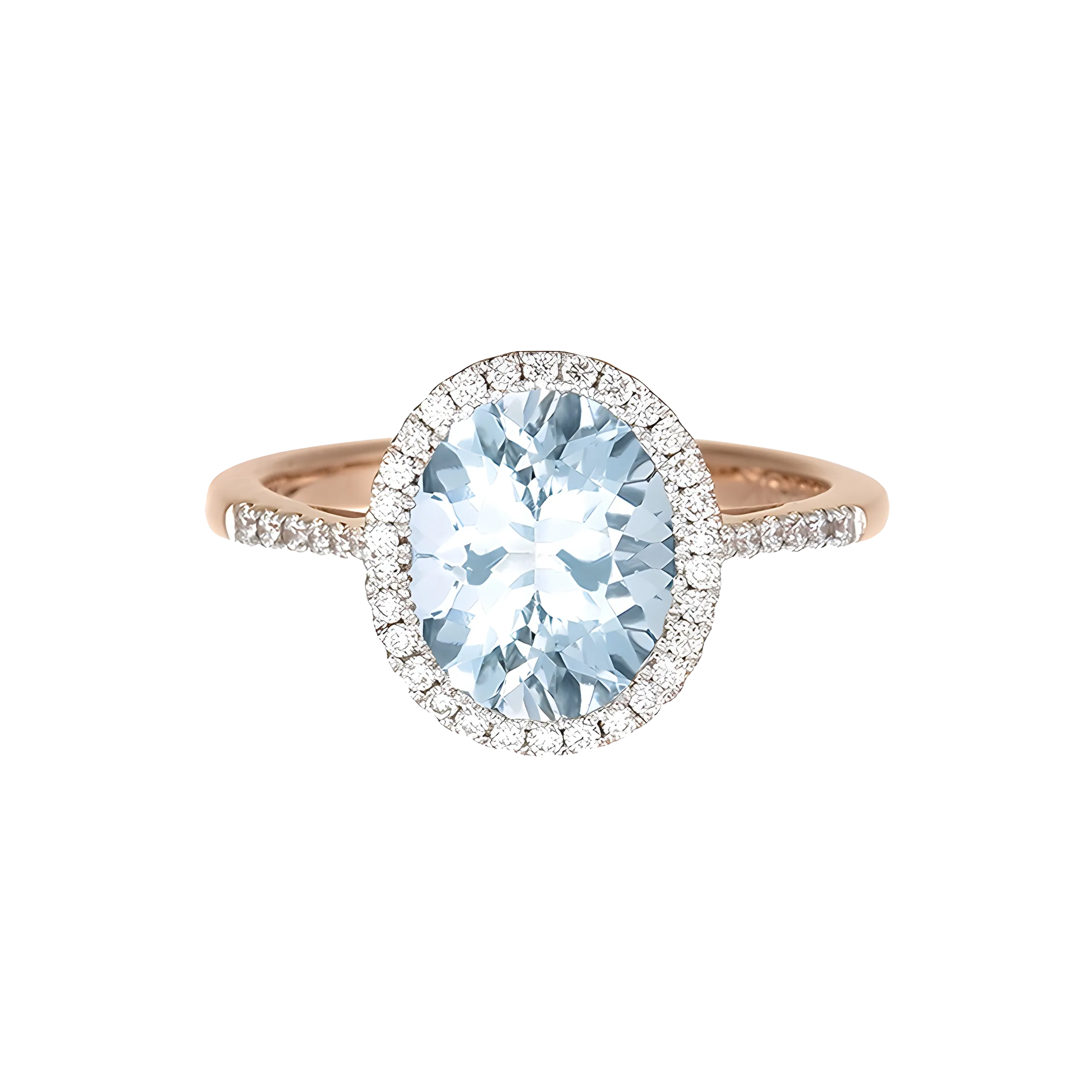 Oval Aquamarine and Diamond Halo Ring in 18k Rose Gold