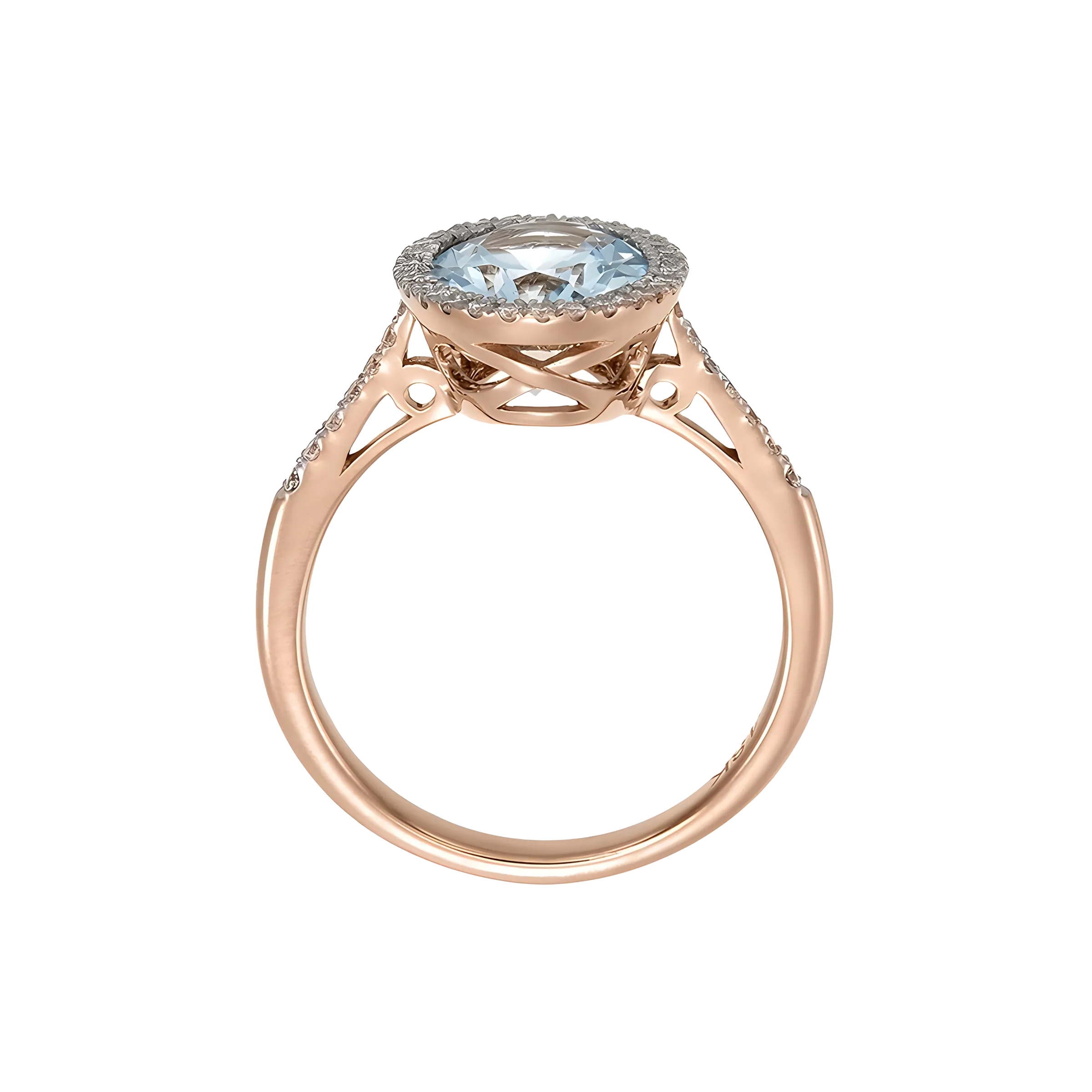 Oval Aquamarine and Diamond Halo Ring in 18k Rose Gold