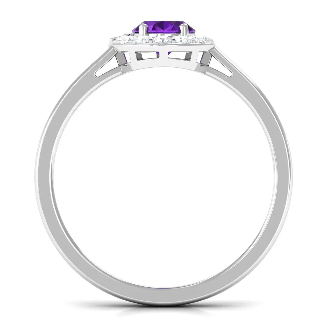 Oval Shape Amethyst and Diamond Classic Halo Engagement Ring