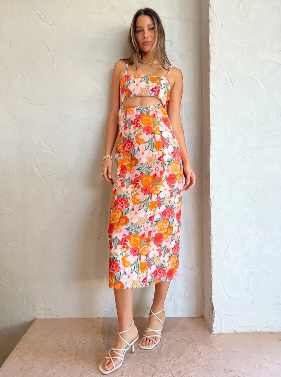 Ownley River Fitted Midi Dress in Orange Blossom