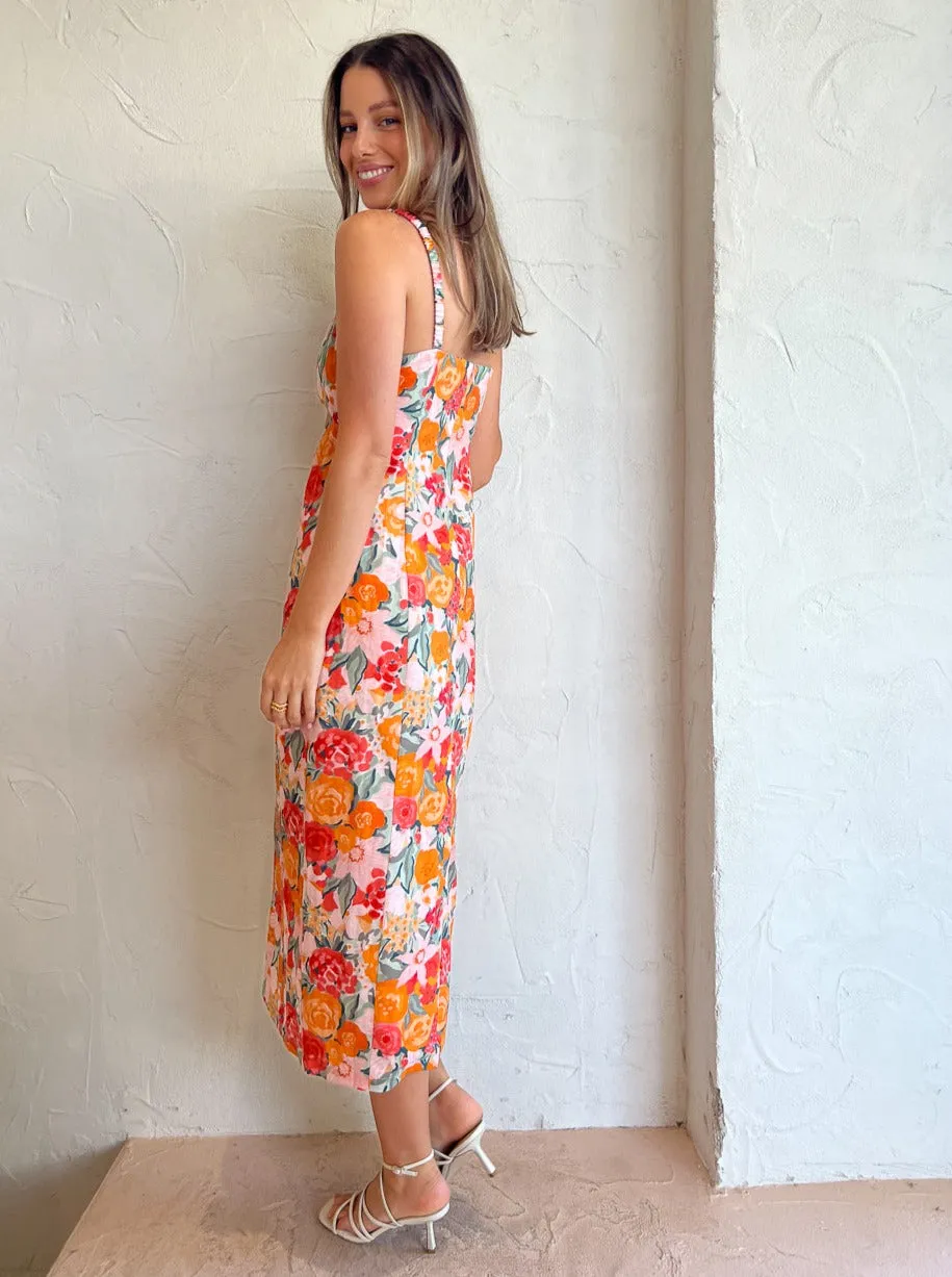 Ownley River Fitted Midi Dress in Orange Blossom