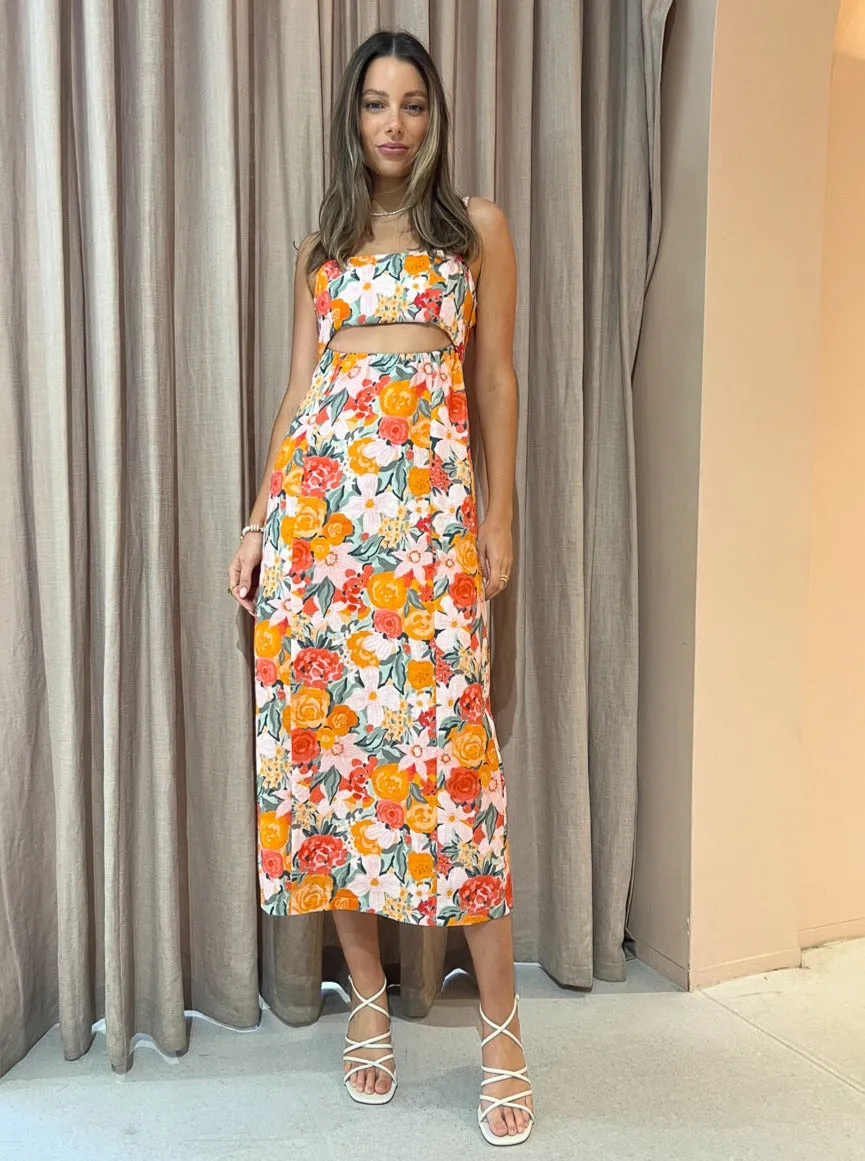 Ownley River Fitted Midi Dress in Orange Blossom