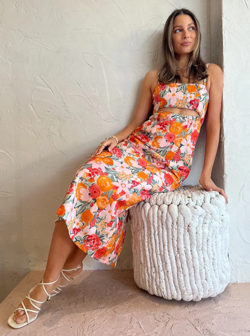 Ownley River Fitted Midi Dress in Orange Blossom