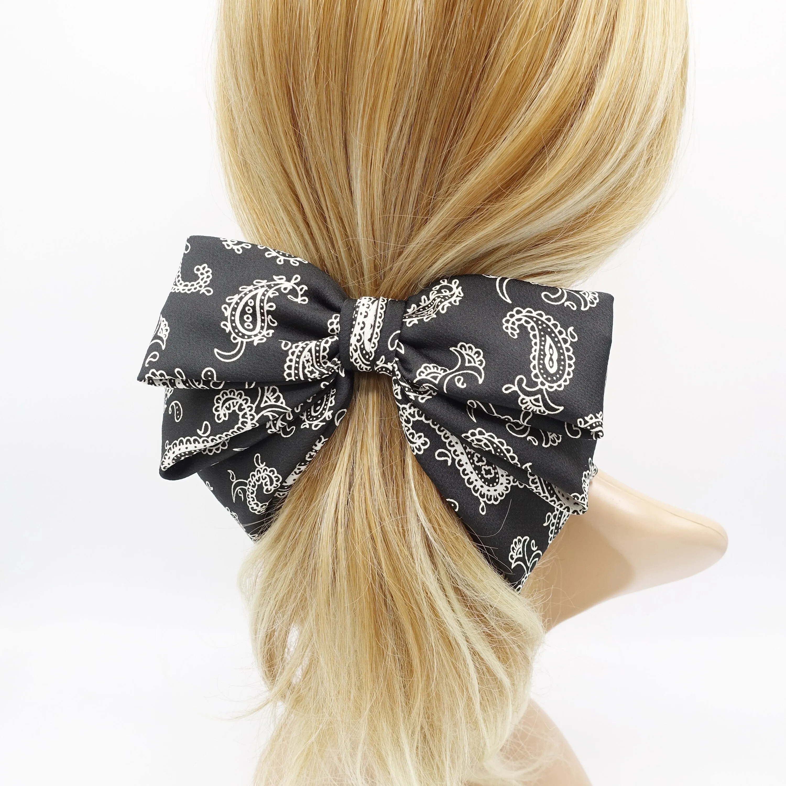 paisley hair bow, satin hair bow, layered hair bow for women