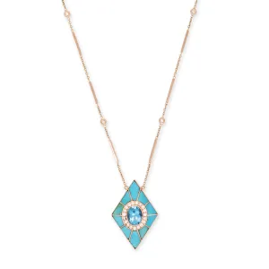 PAVE BLUE TOPAZ   TURQUOISE INLAY KITE NECKLACE