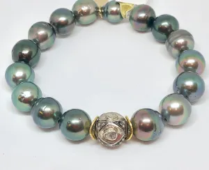 Perle By Lola Tahitian Pearl Bracelet with a  Rose Cut Diamond Gold Bead