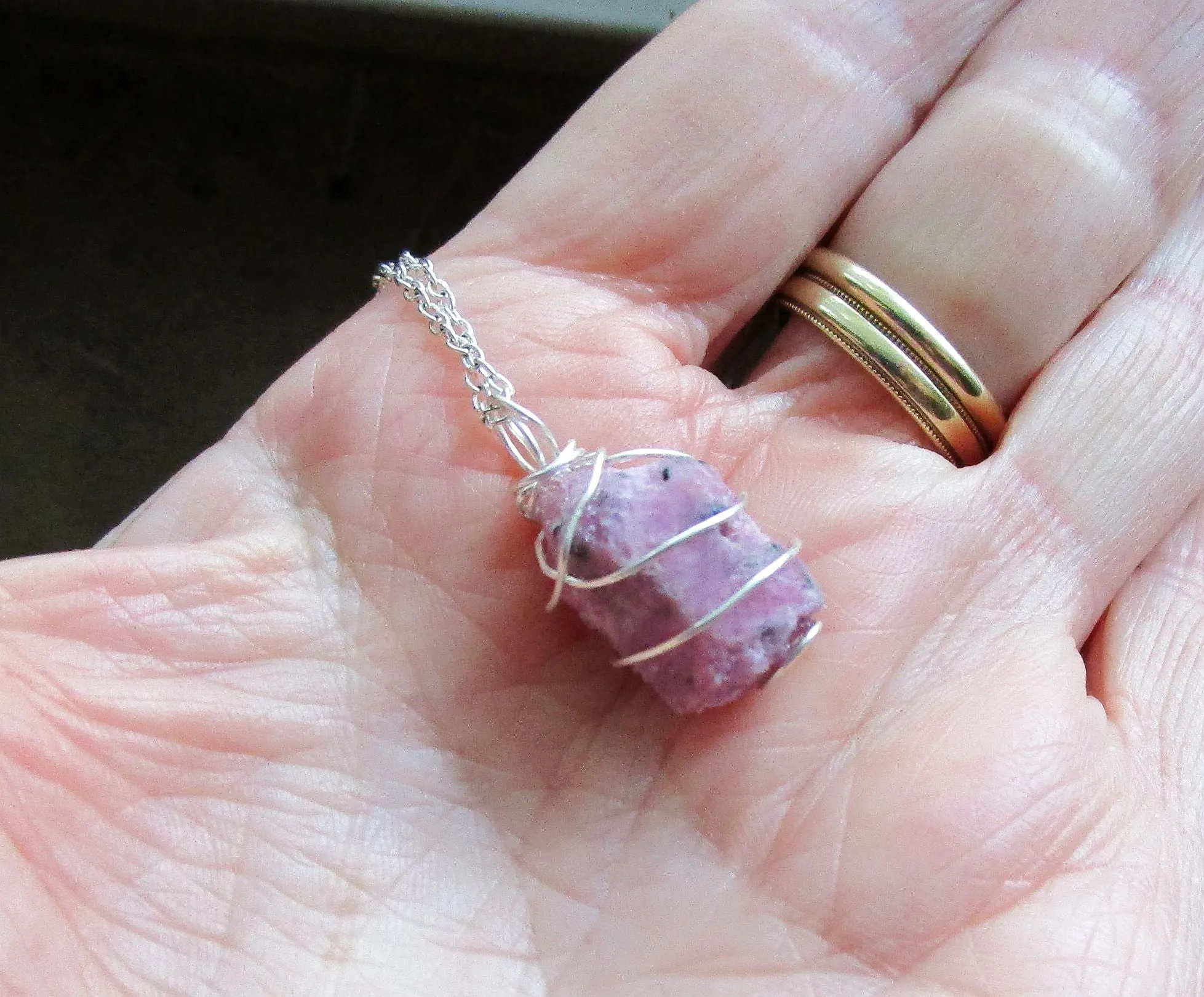 Pink Ruby Raw Natural Gemstone Crystal Pendant Necklace