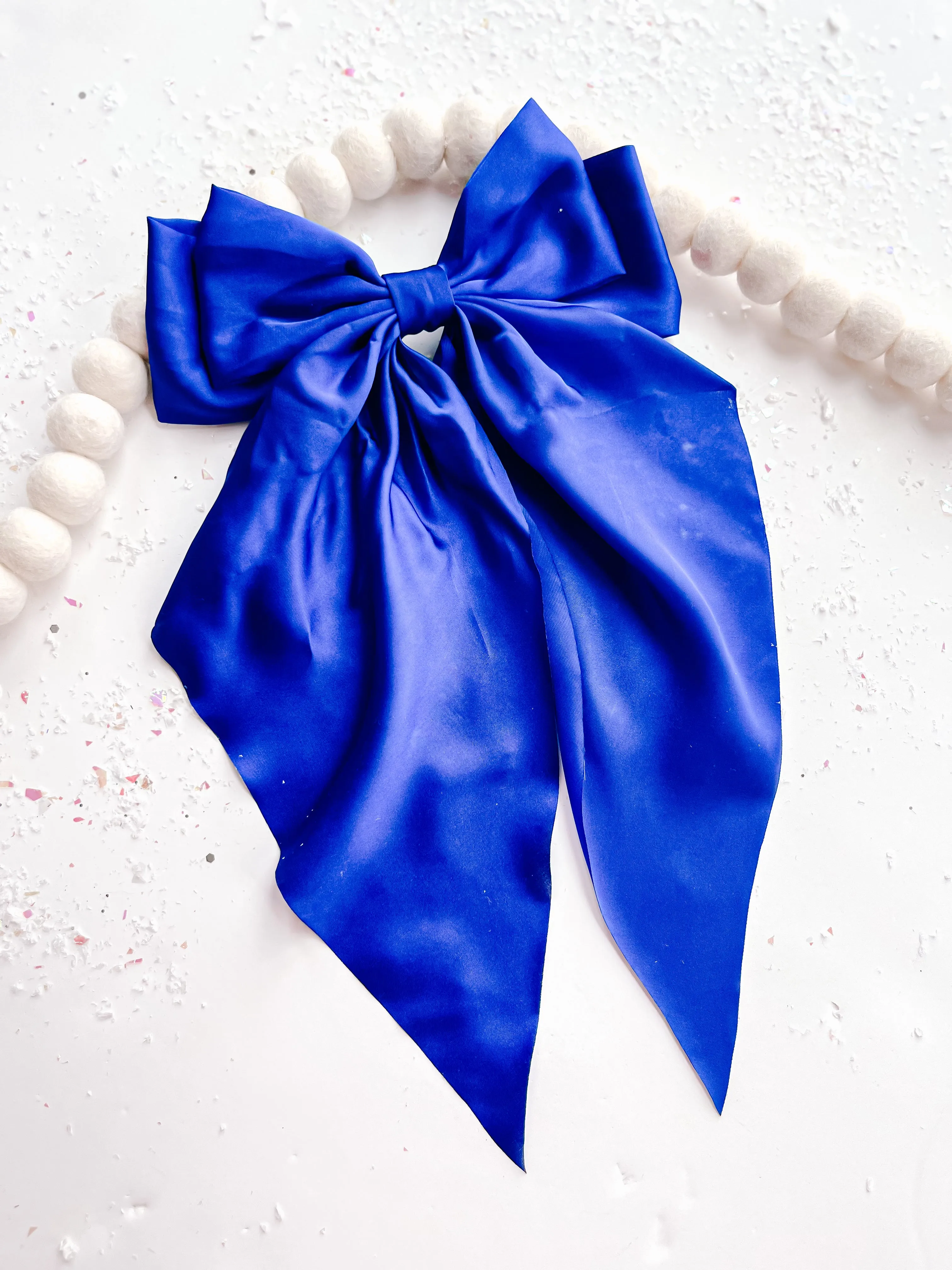 Premier Extra Large Silk Royal Blue Bow on a Barrette Clip