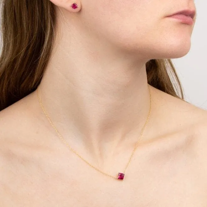 Princess cut lab created ruby necklace GN376R