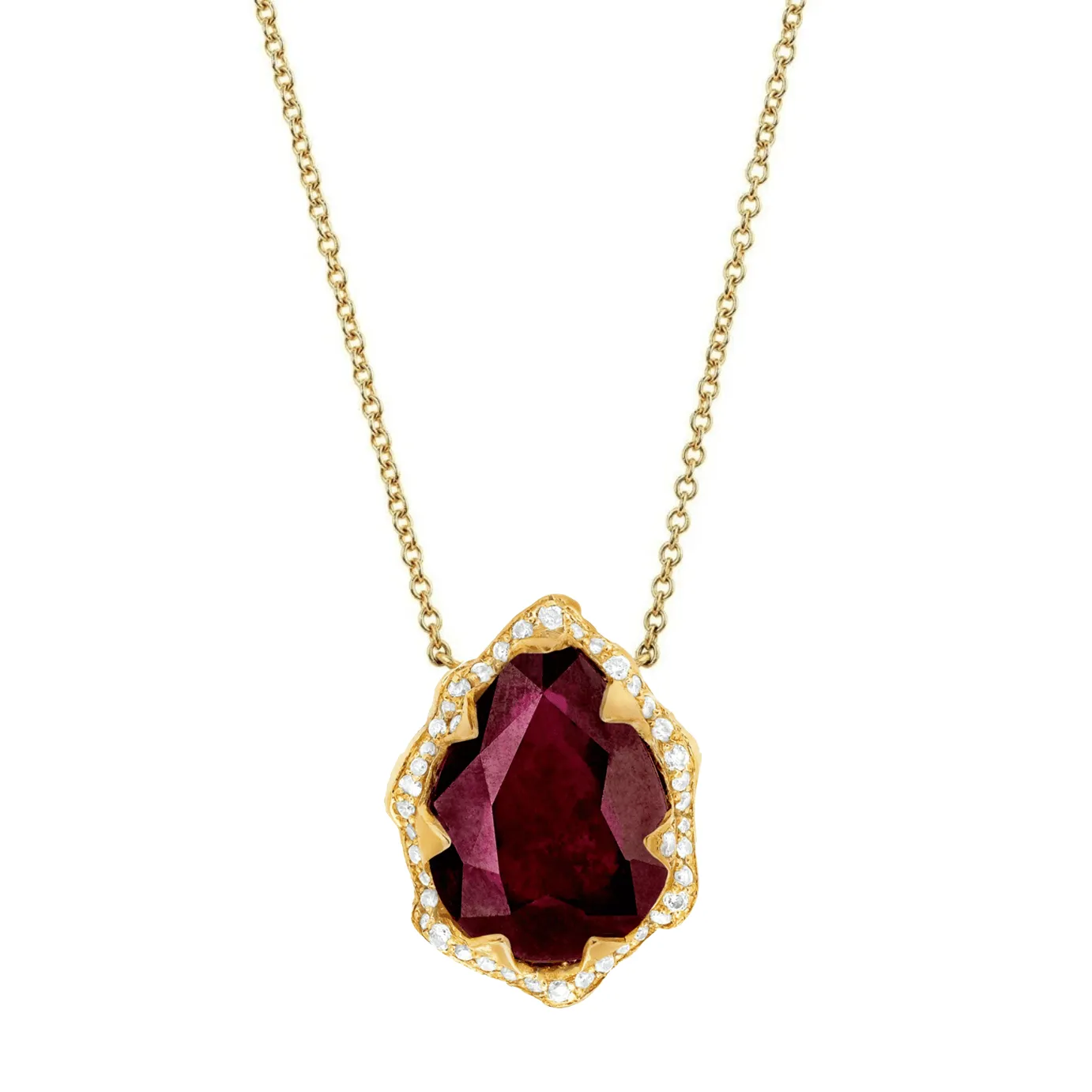 Queen Water Drop Ruby Necklace with Full Pavé Halo