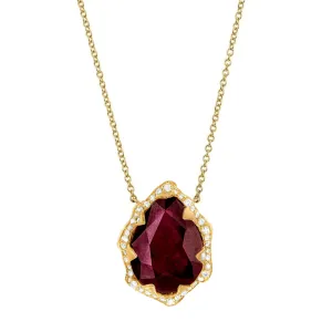 Queen Water Drop Ruby Necklace with Full Pavé Halo