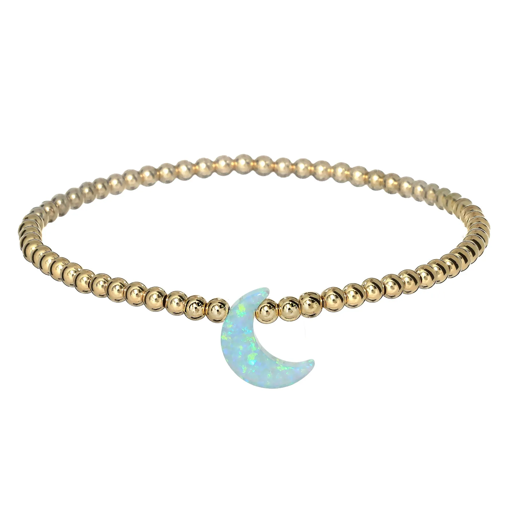 "MOON" Opal Charm and Gold Filled Ball Beaded Bracelet