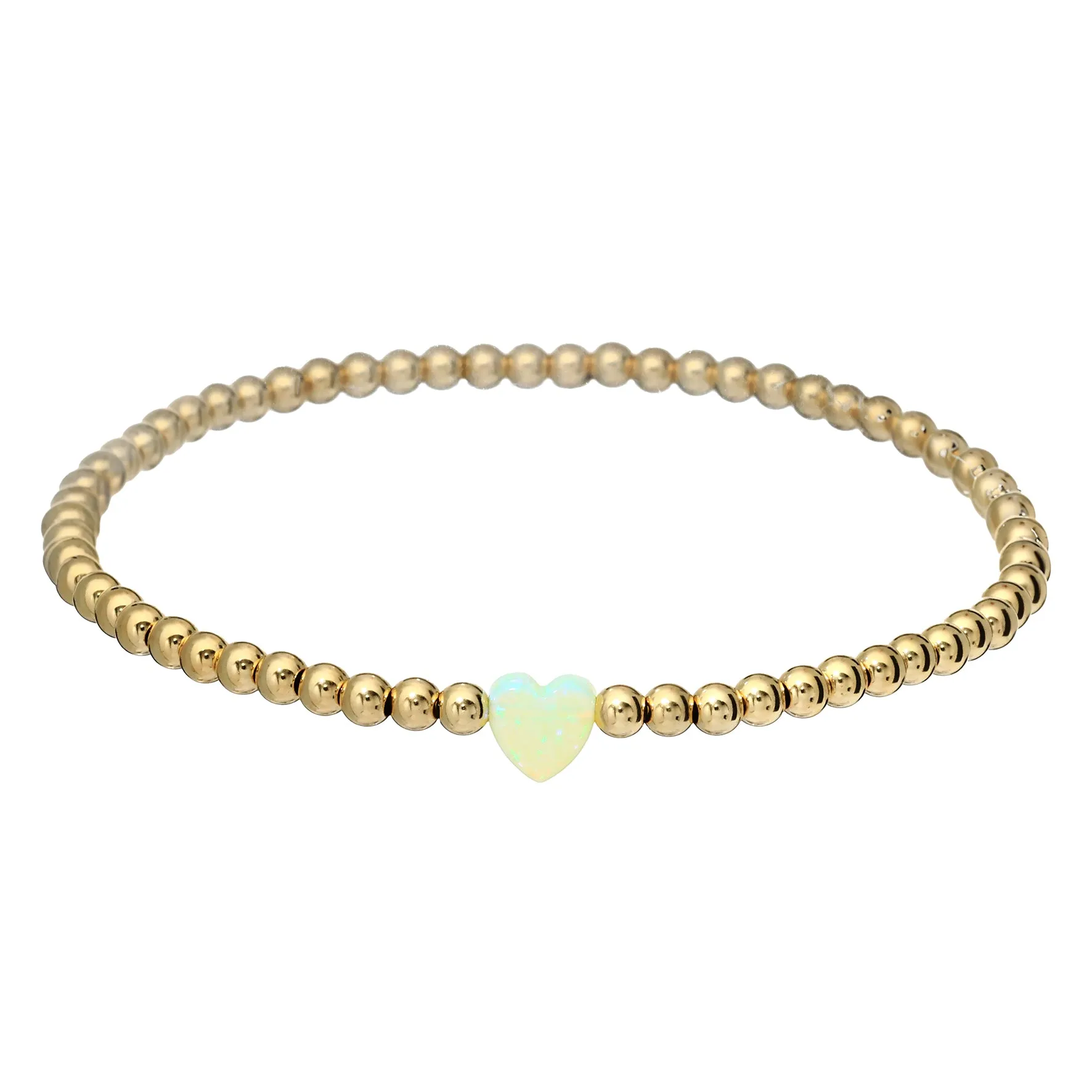 "SINGLE OPAL HEART" Small Charm and Gold Filled Ball Beaded Bracelet