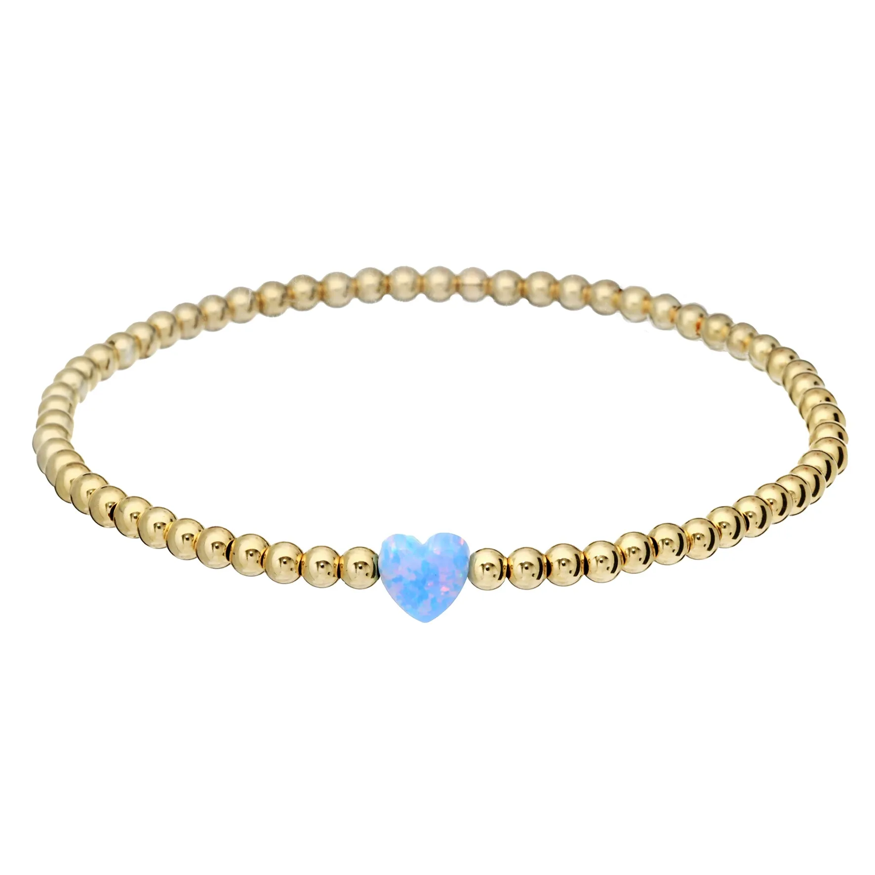 "SINGLE OPAL HEART" Small Charm and Gold Filled Ball Beaded Bracelet