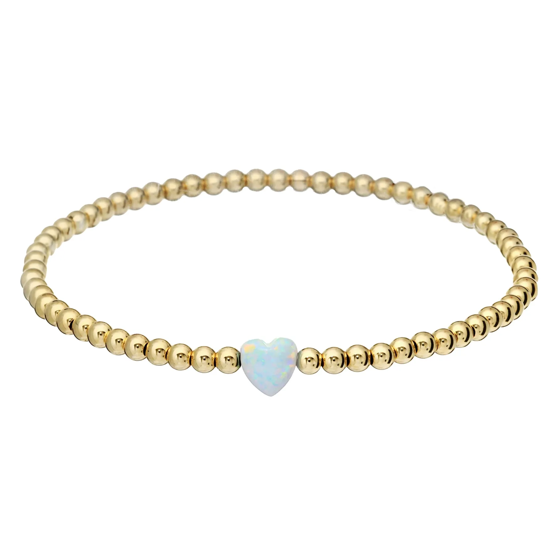 "SINGLE OPAL HEART" Small Charm and Gold Filled Ball Beaded Bracelet