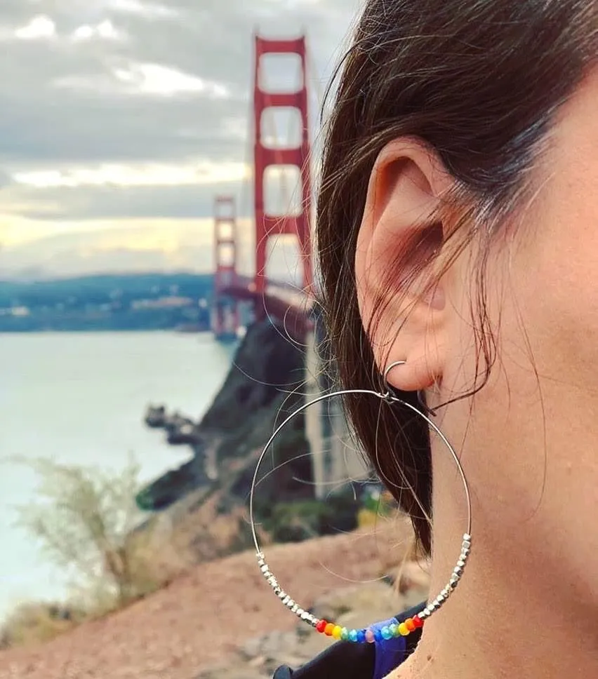 Rainbow Small Crystal Beaded Hoop Earrings