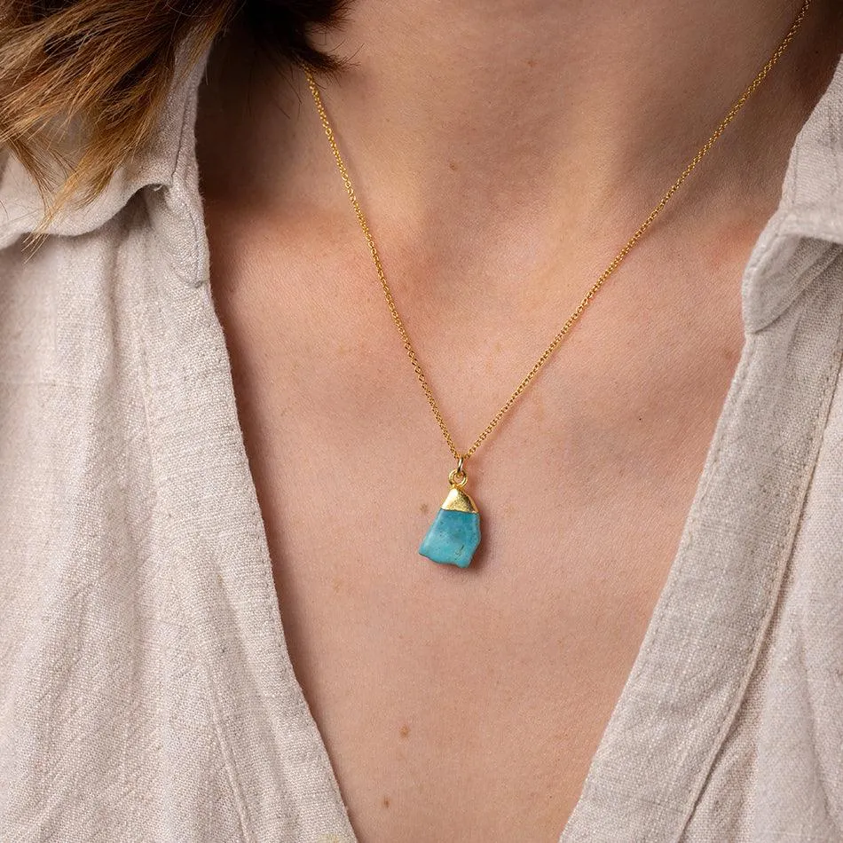 Raw Turquoise Gold Dipped Necklace