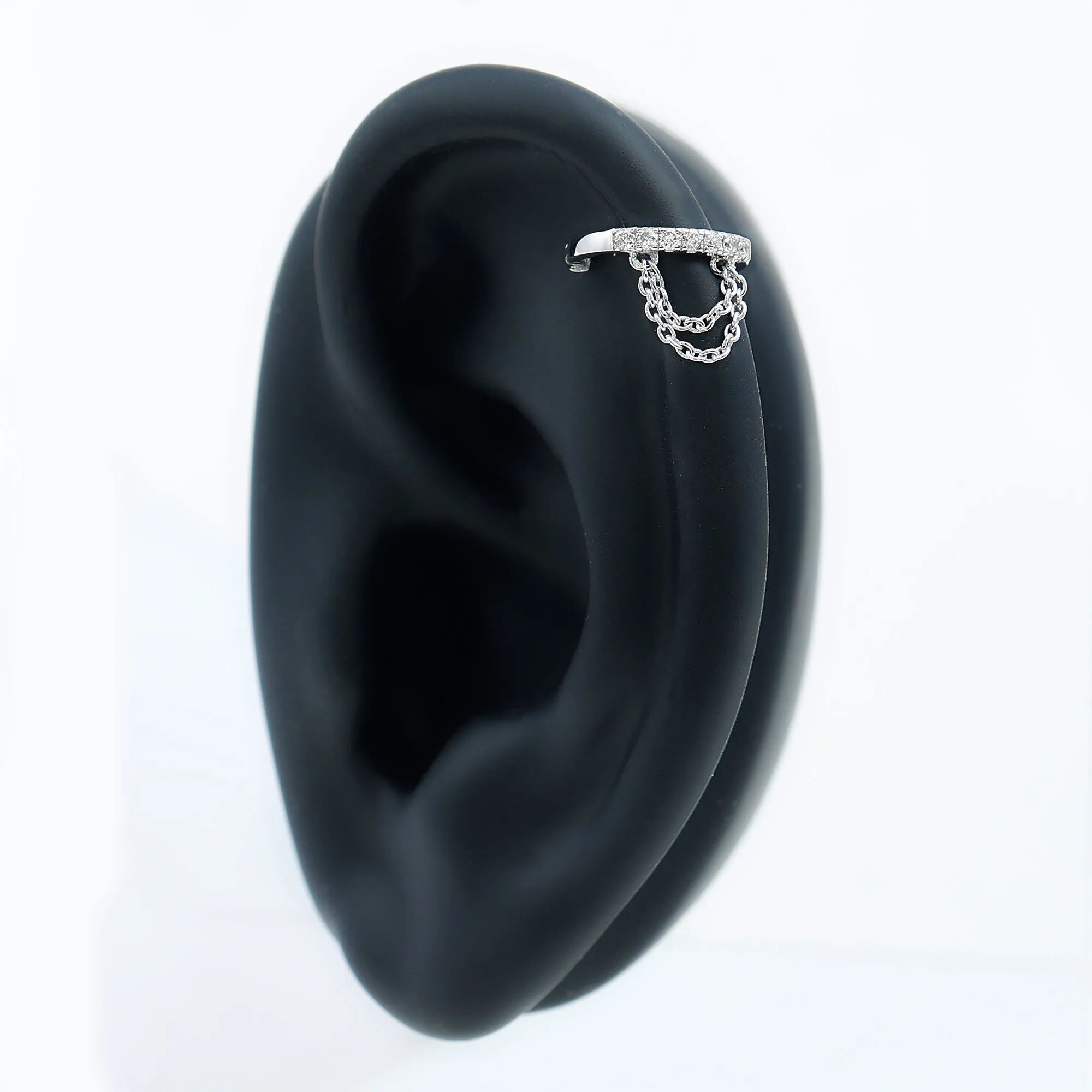 Real Diamond Conch Hoop Earring with Double Gold Chain