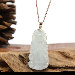 RealJade® 14k "Goddess of Compassion" Guan Yin Genuine Burmese Jadeite Jade Necklace With Bail