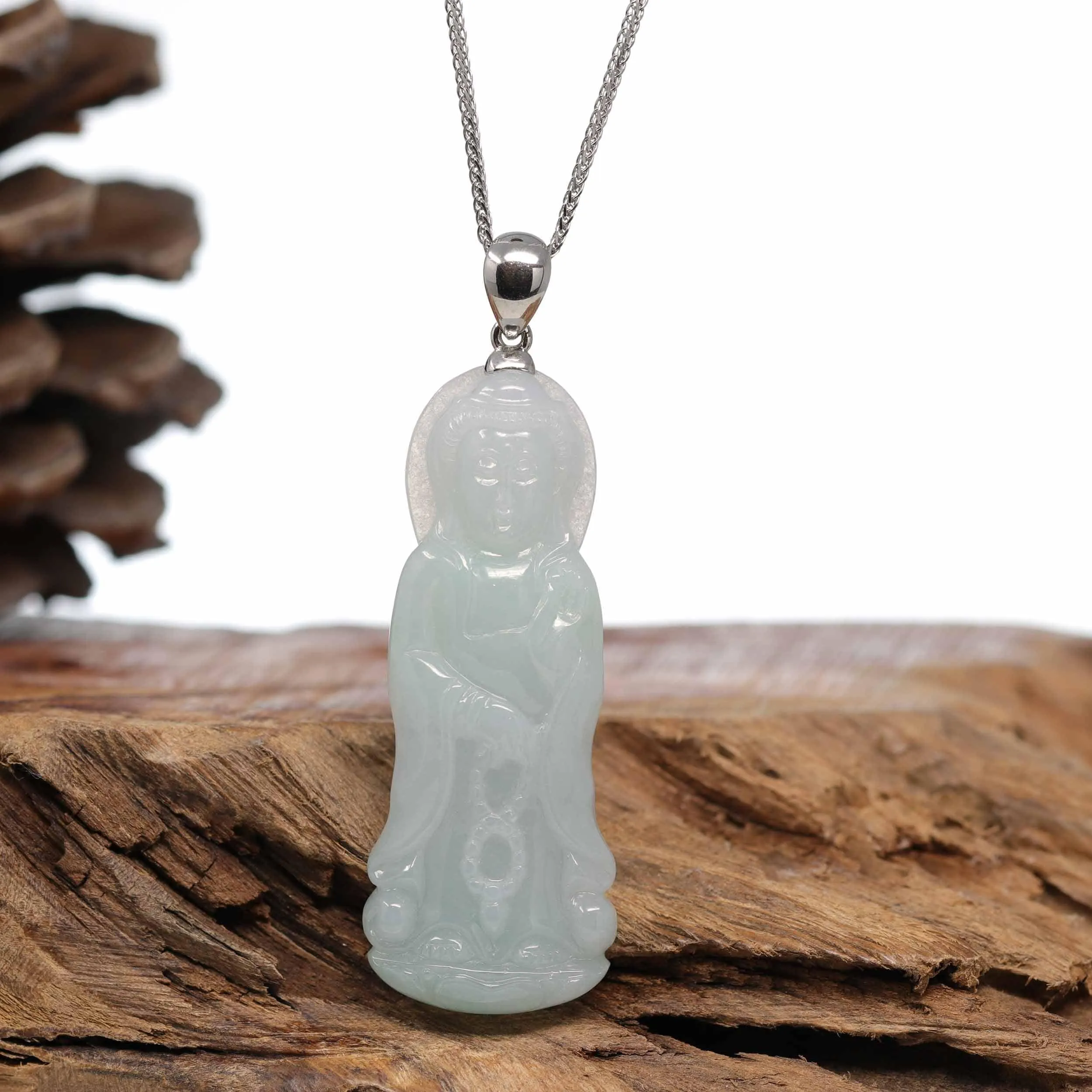 RealJade® Co. Genuine Burmese Jadeite Jade Guanyin Pendant Necklace