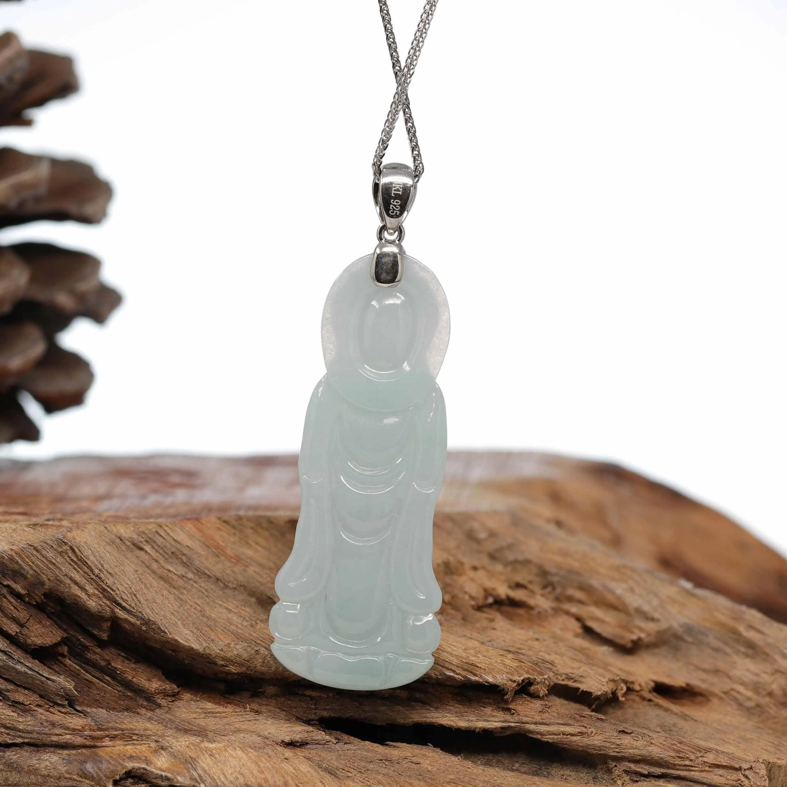 RealJade® Co. Genuine Burmese Jadeite Jade Guanyin Pendant Necklace