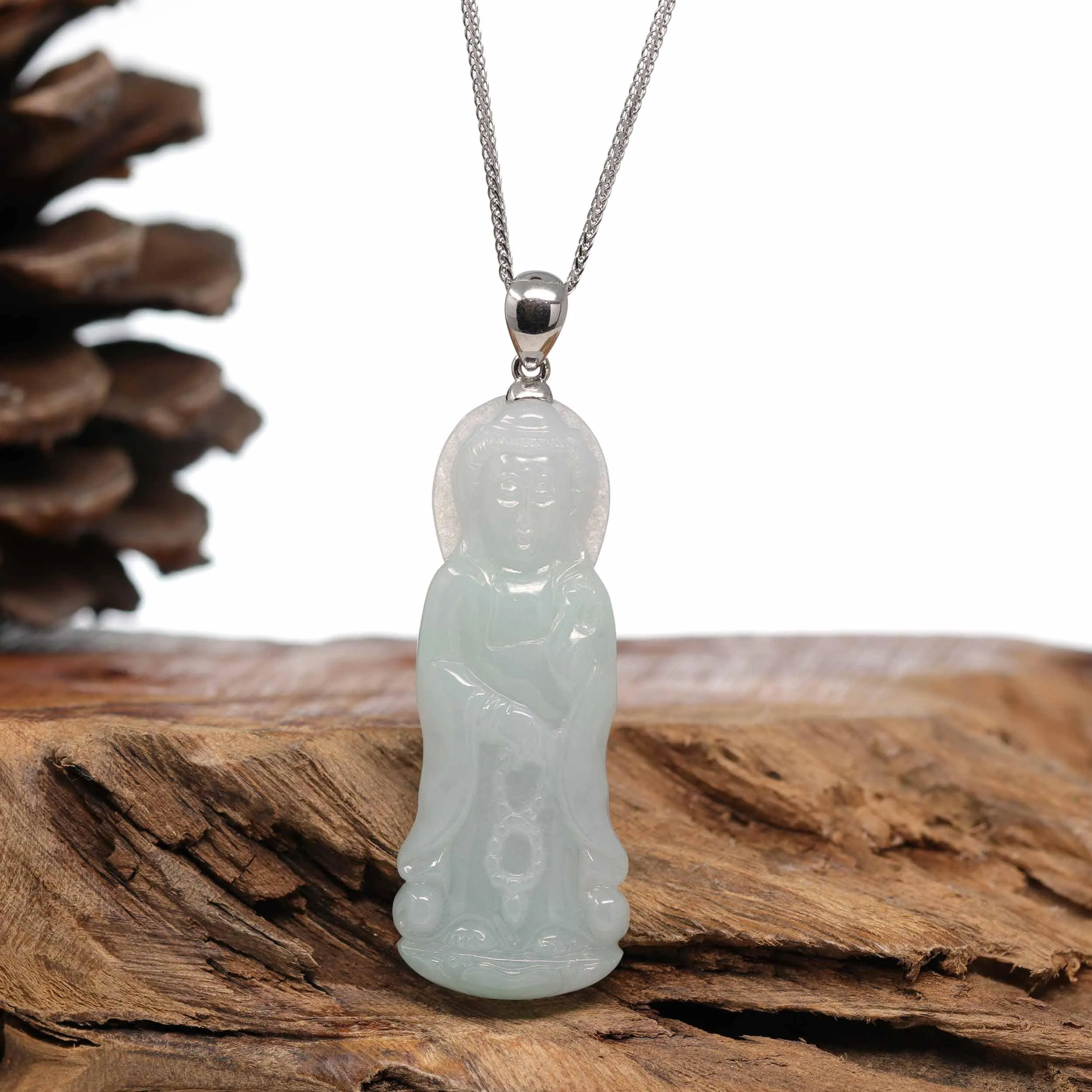 RealJade® Co. Genuine Burmese Jadeite Jade Guanyin Pendant Necklace