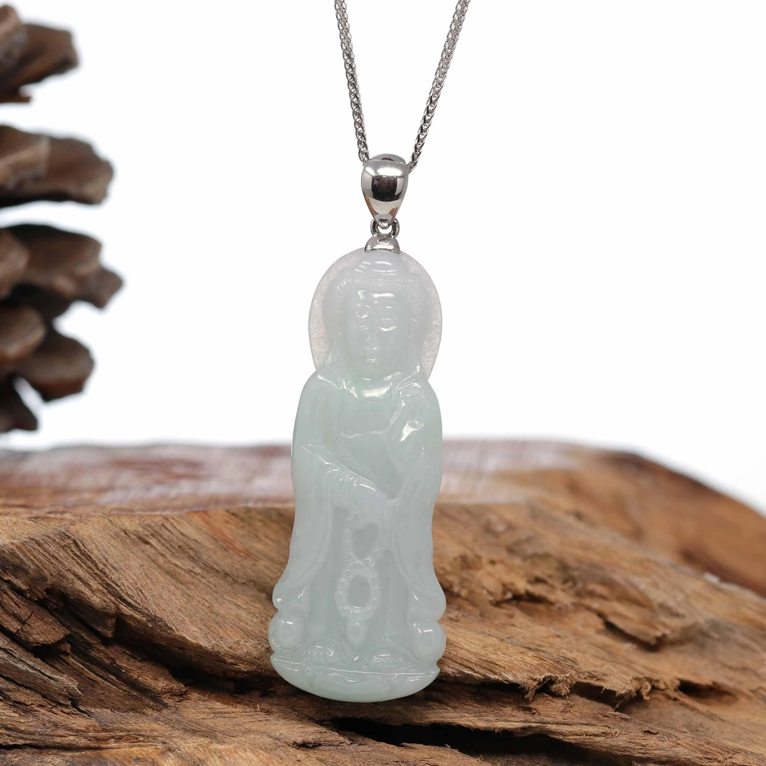 RealJade® Co. Genuine Burmese Jadeite Jade Guanyin Pendant Necklace