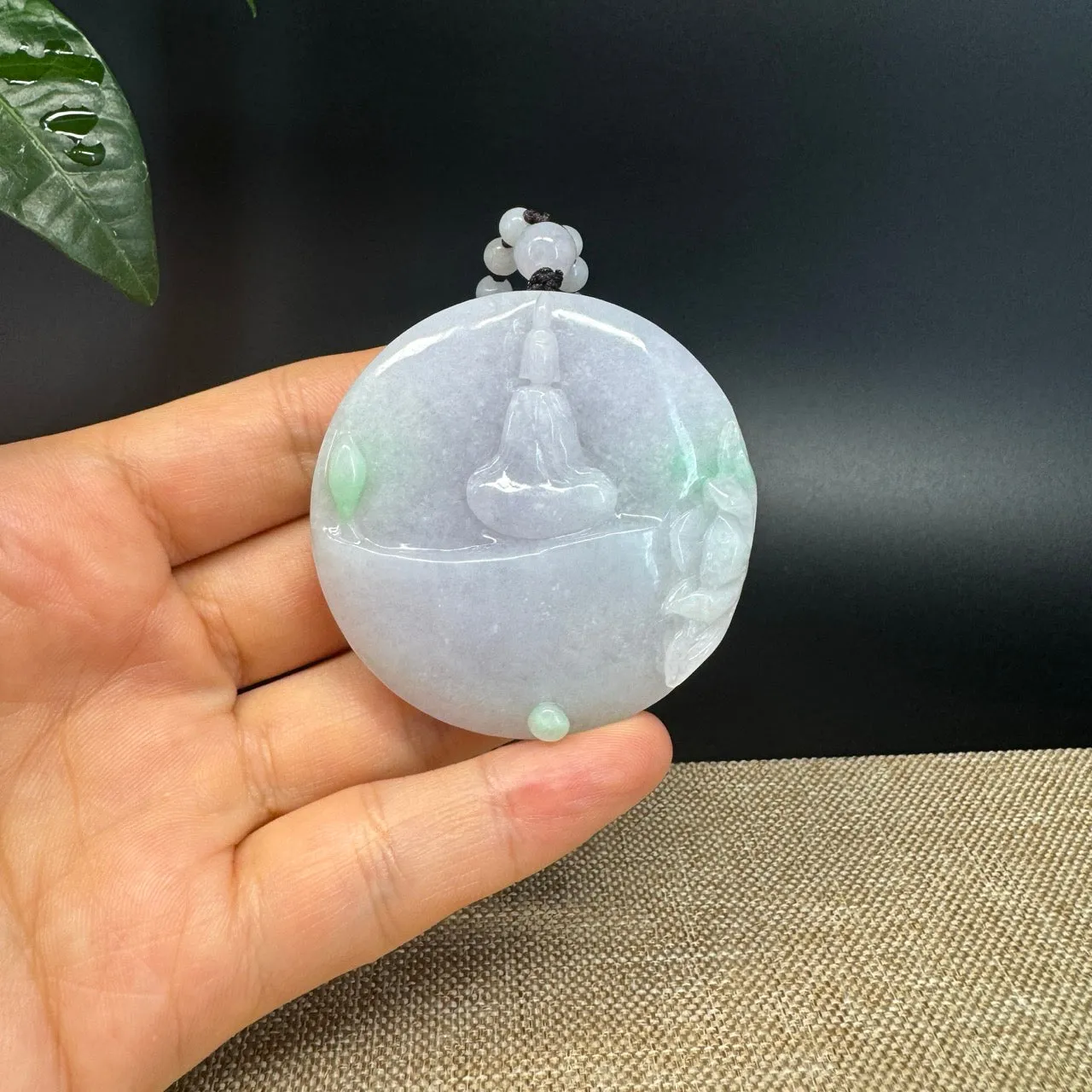 RealJade® Co. Genuine Burmese Jadeite Jade Lavender Green Guanyin Pendant Necklace