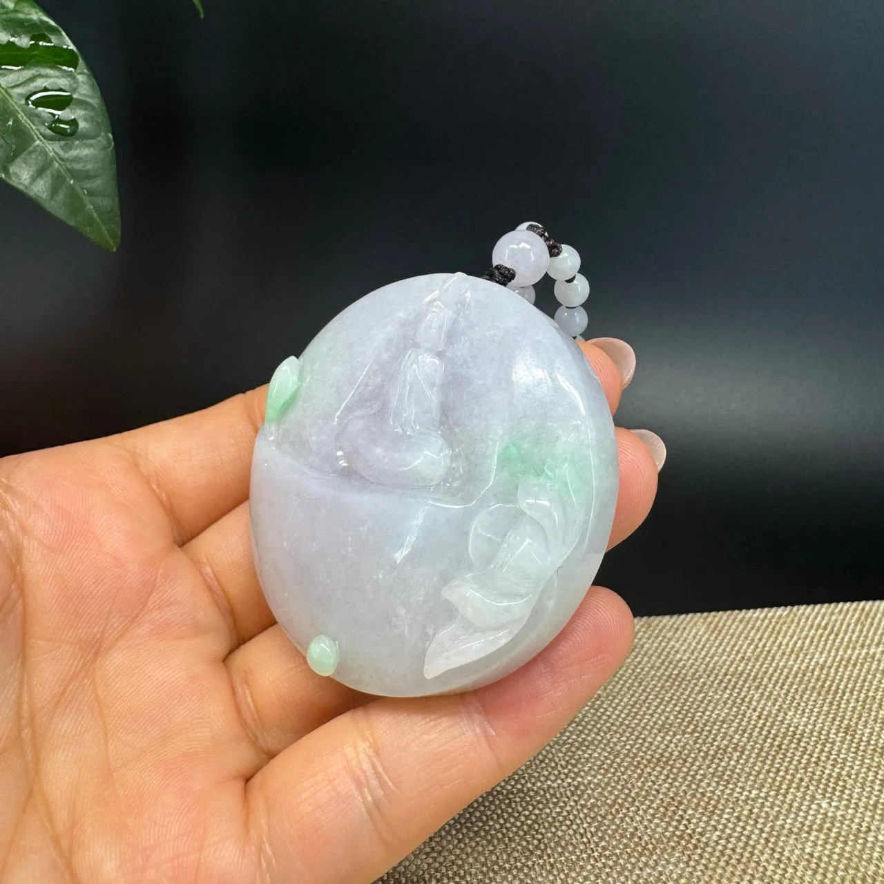 RealJade® Co. Genuine Burmese Jadeite Jade Lavender Green Guanyin Pendant Necklace