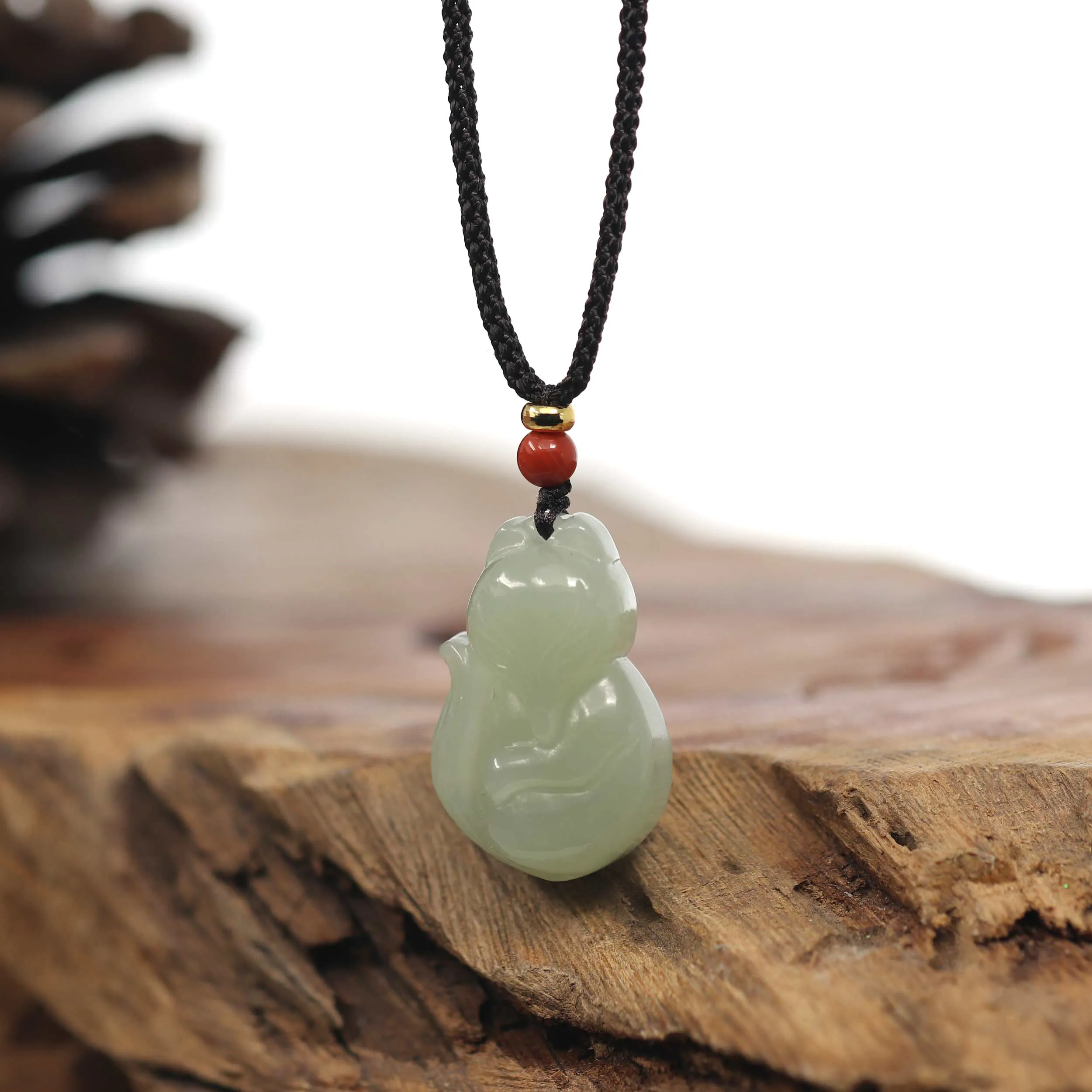 RealJade® Co. Genuine Nephrite Jade Cute Fox Carving Pendant Necklace