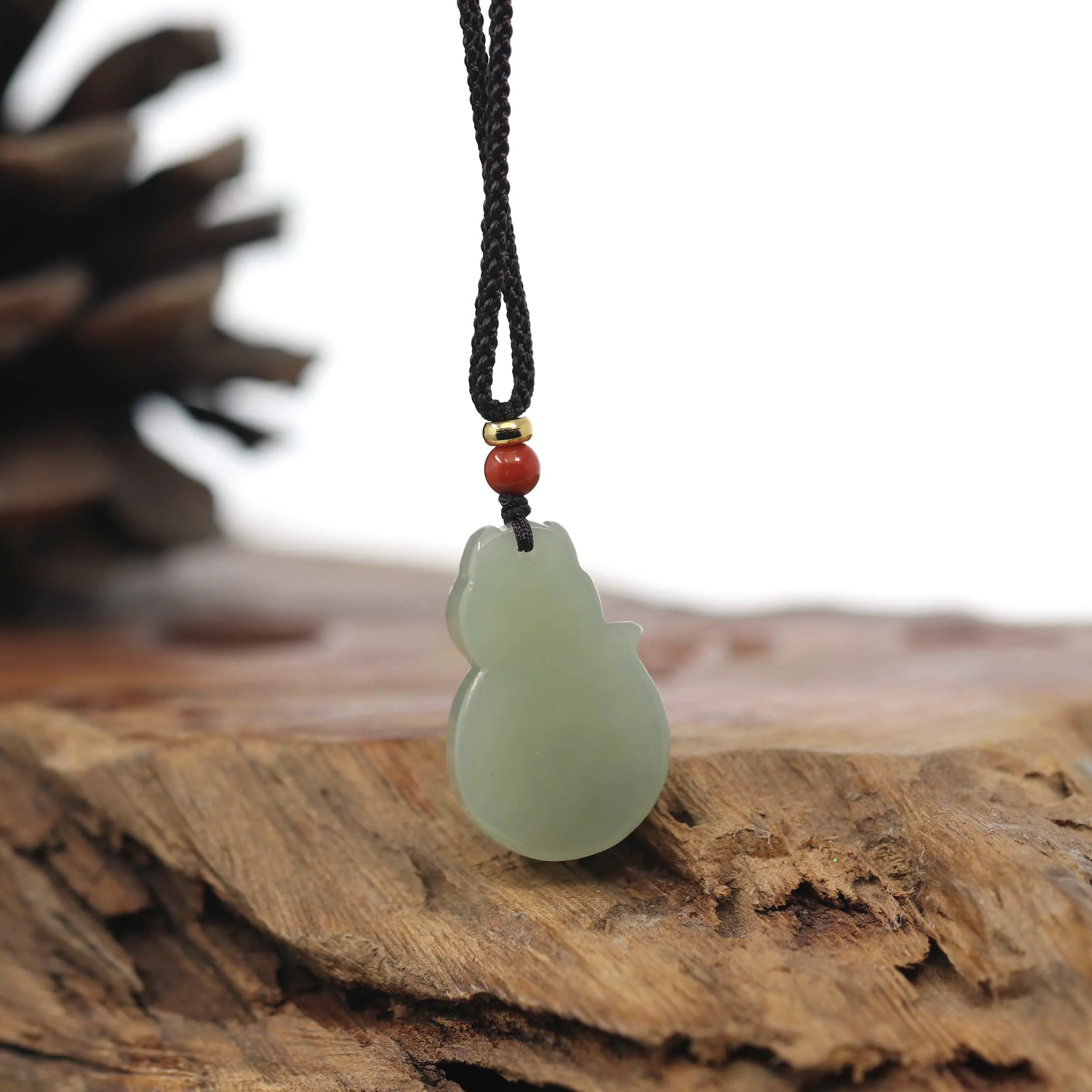 RealJade® Co. Genuine Nephrite Jade Cute Fox Carving Pendant Necklace