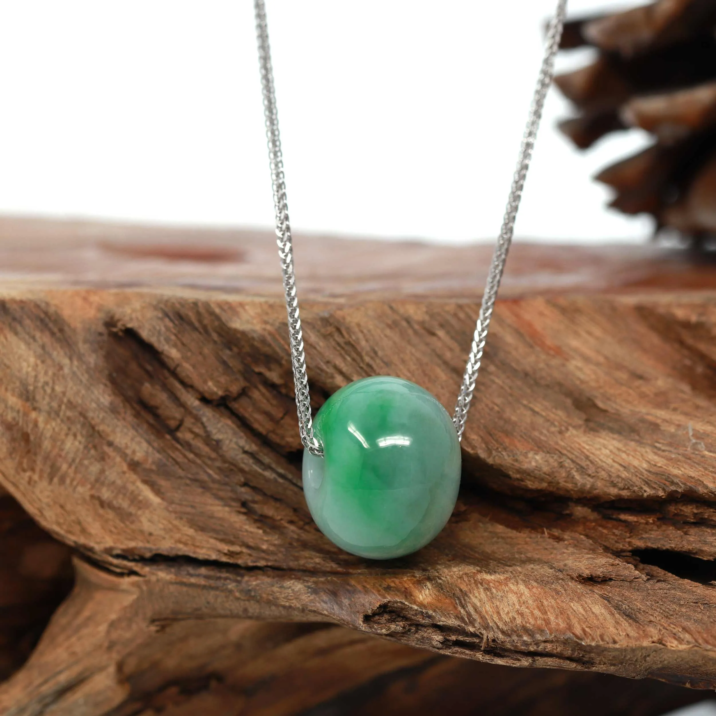 RealJade® Co. "Good Luck Button" Necklace Real Deep Green Jade Lucky TongTong Pendant Necklace