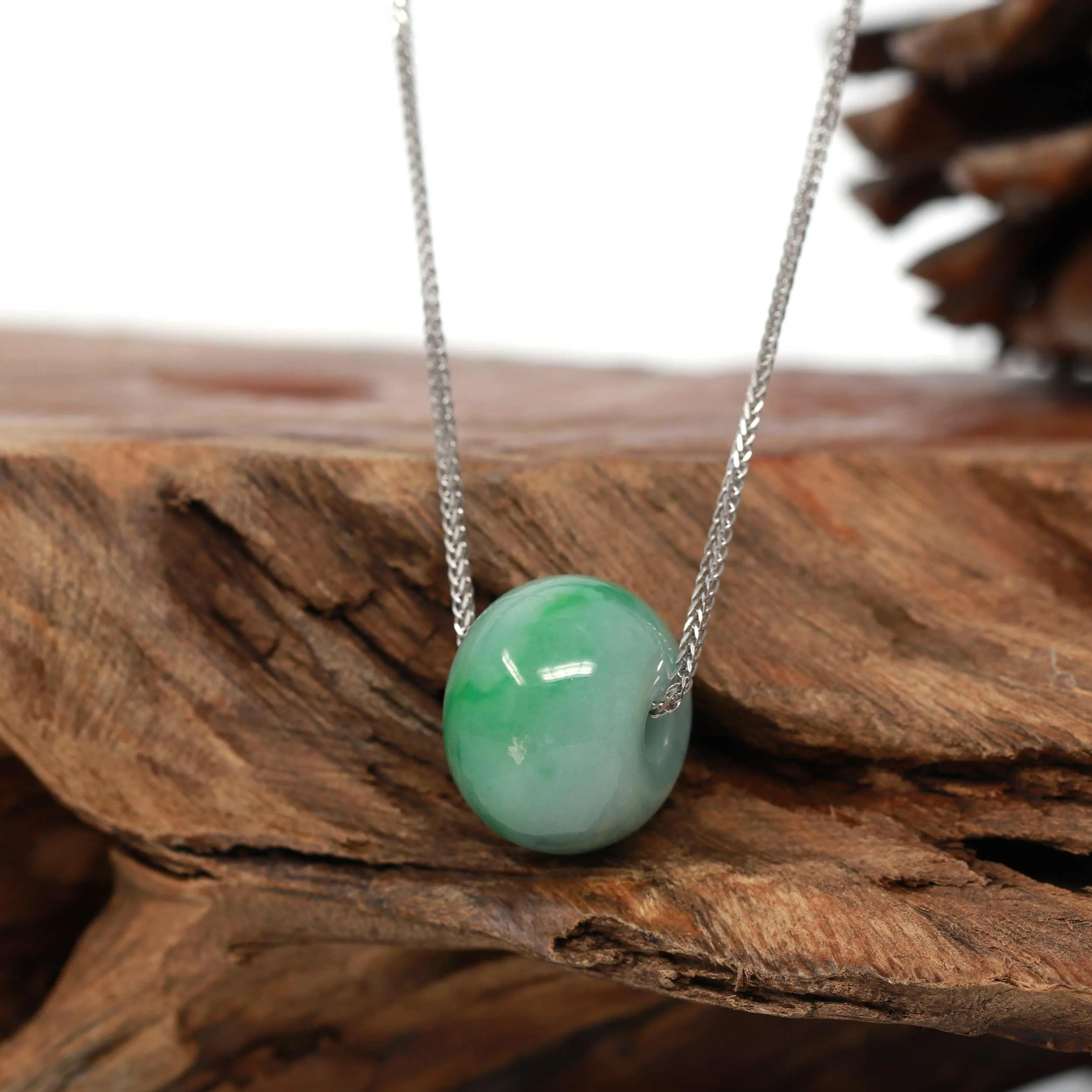 RealJade® Co. "Good Luck Button" Necklace Real Deep Green Jade Lucky TongTong Pendant Necklace