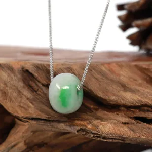 RealJade® Co. "Good Luck Button" Necklace Real Vibrant Green Jade Lucky TongTong Pendant Necklace