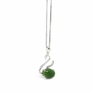 RealJade® Co. "Love Swan" Genuine Nephrite Green Jade Swan Pendant Necklace with Tourmaline & CZ