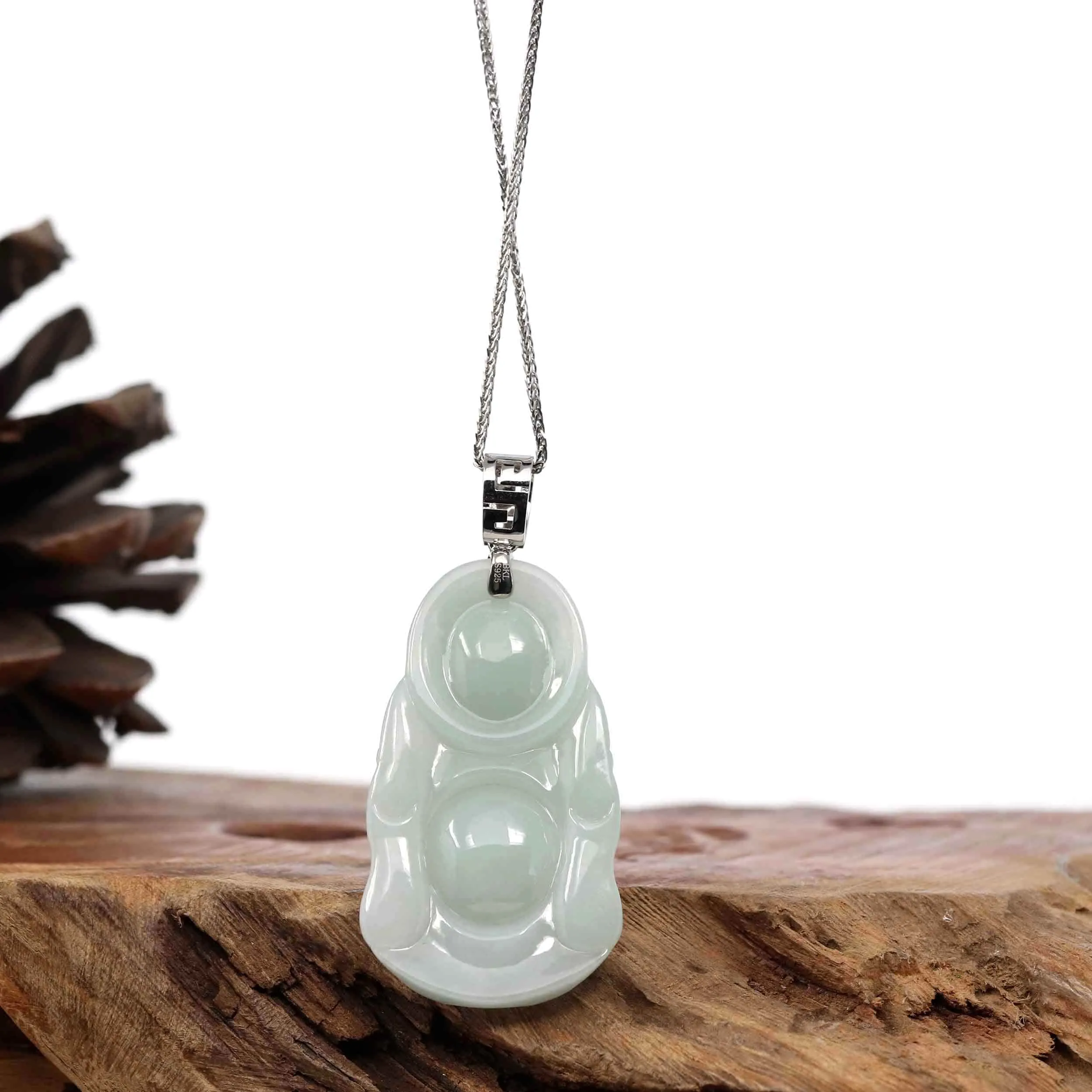 RealJade® Co. "Standing Buddha" Genuine Green Jadeite Buddha Pendant Necklace With Silver Bail