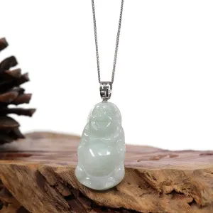 RealJade® Co. "Standing Buddha" Genuine Green Jadeite Buddha Pendant Necklace With Silver Bail